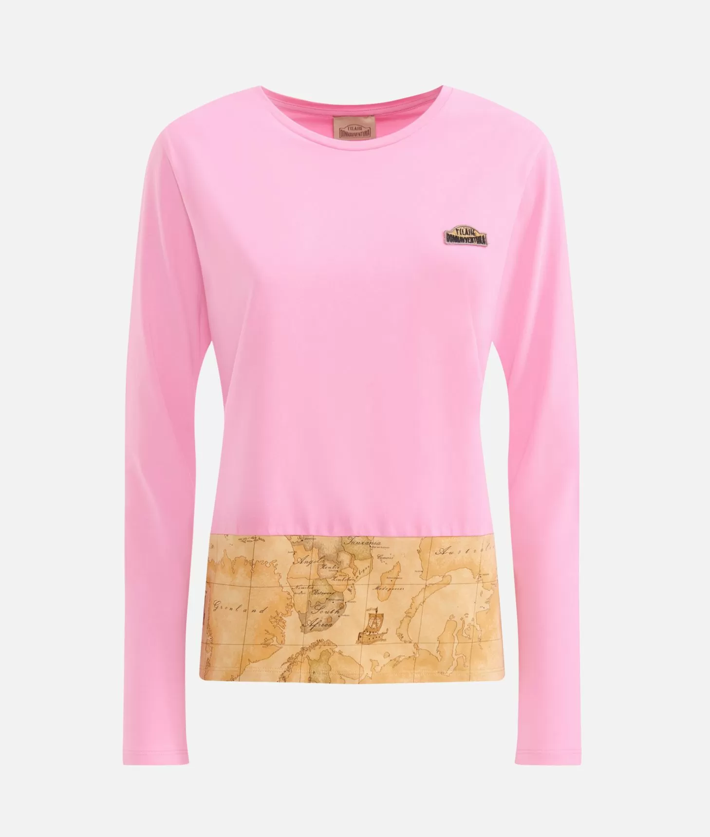 Alviero Martini 1a Classe T-shirt A Maniche Lunghe In Jersey Di Cotone Stretch Con Fondo Geo Classic Rosa Confetto