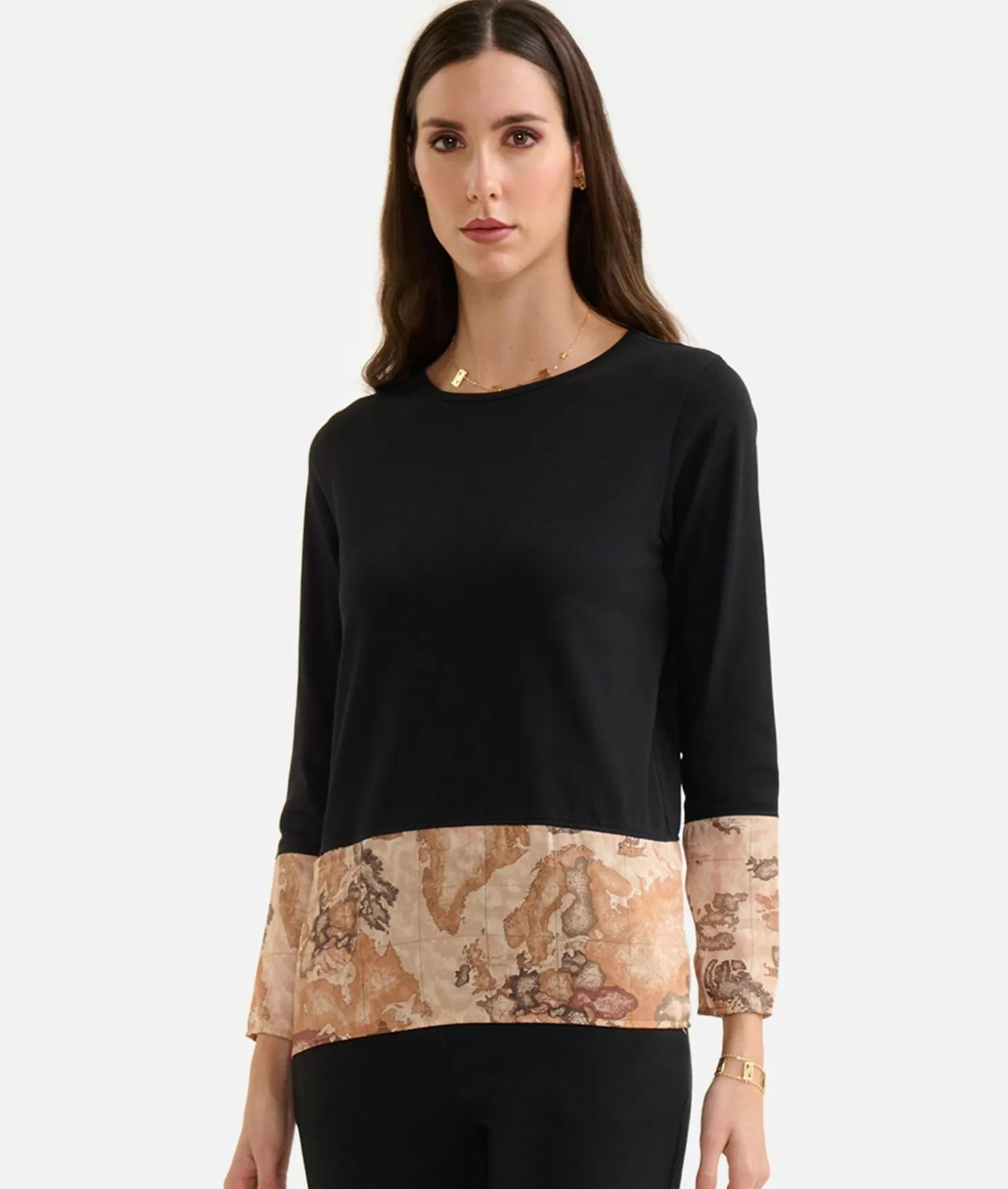 Alviero Martini 1a Classe T-shirt Bimaterica In Jersey Di Cotone Stretch Nera