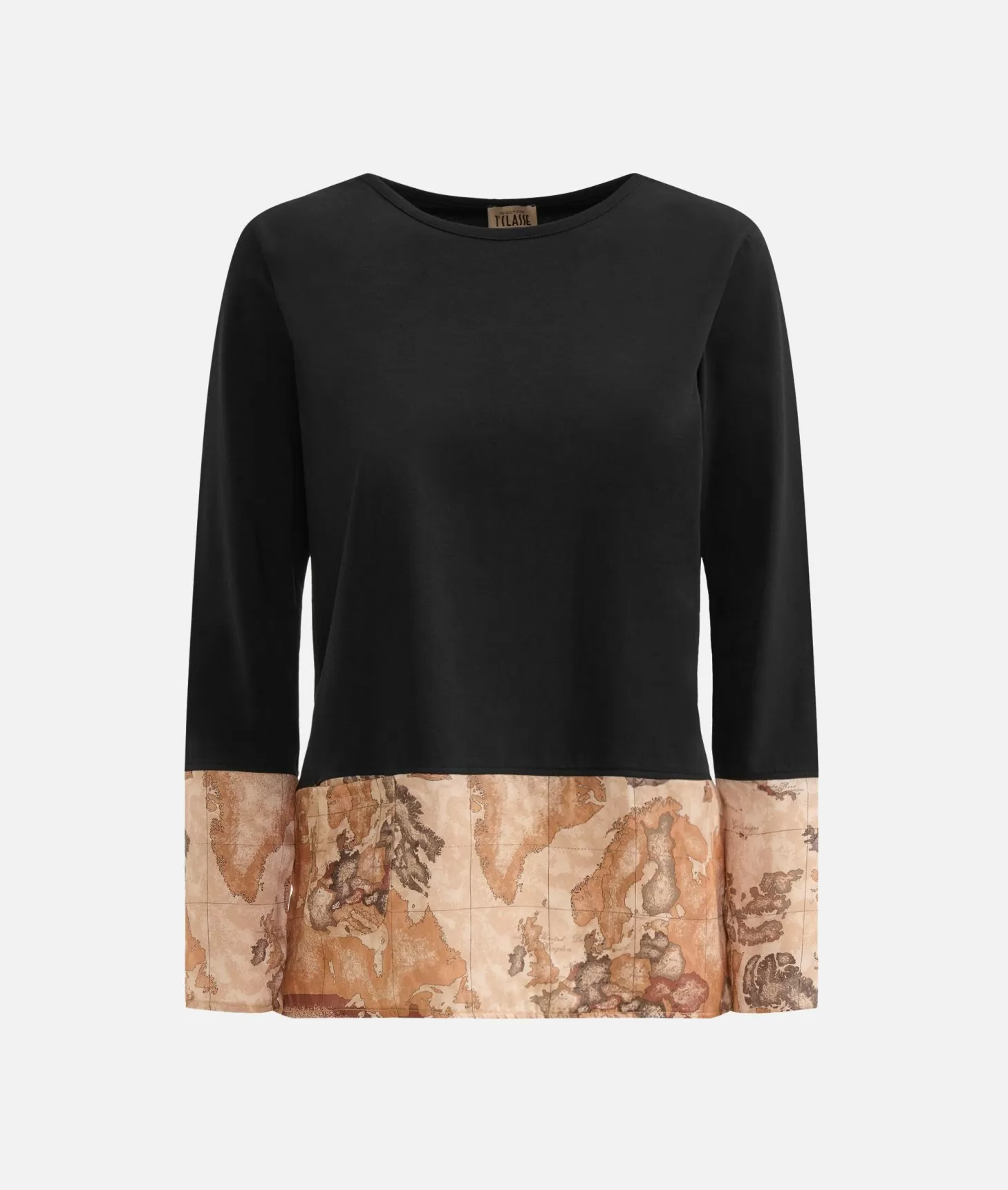 Alviero Martini 1a Classe T-shirt Bimaterica In Jersey Di Cotone Stretch Nera