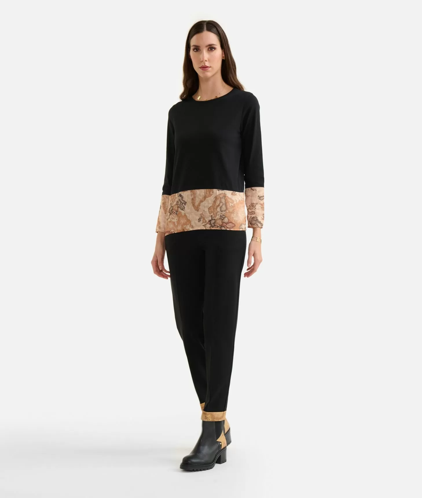 Alviero martini 1a classe T-shirt bimaterica in jersey di cotone stretch Nera