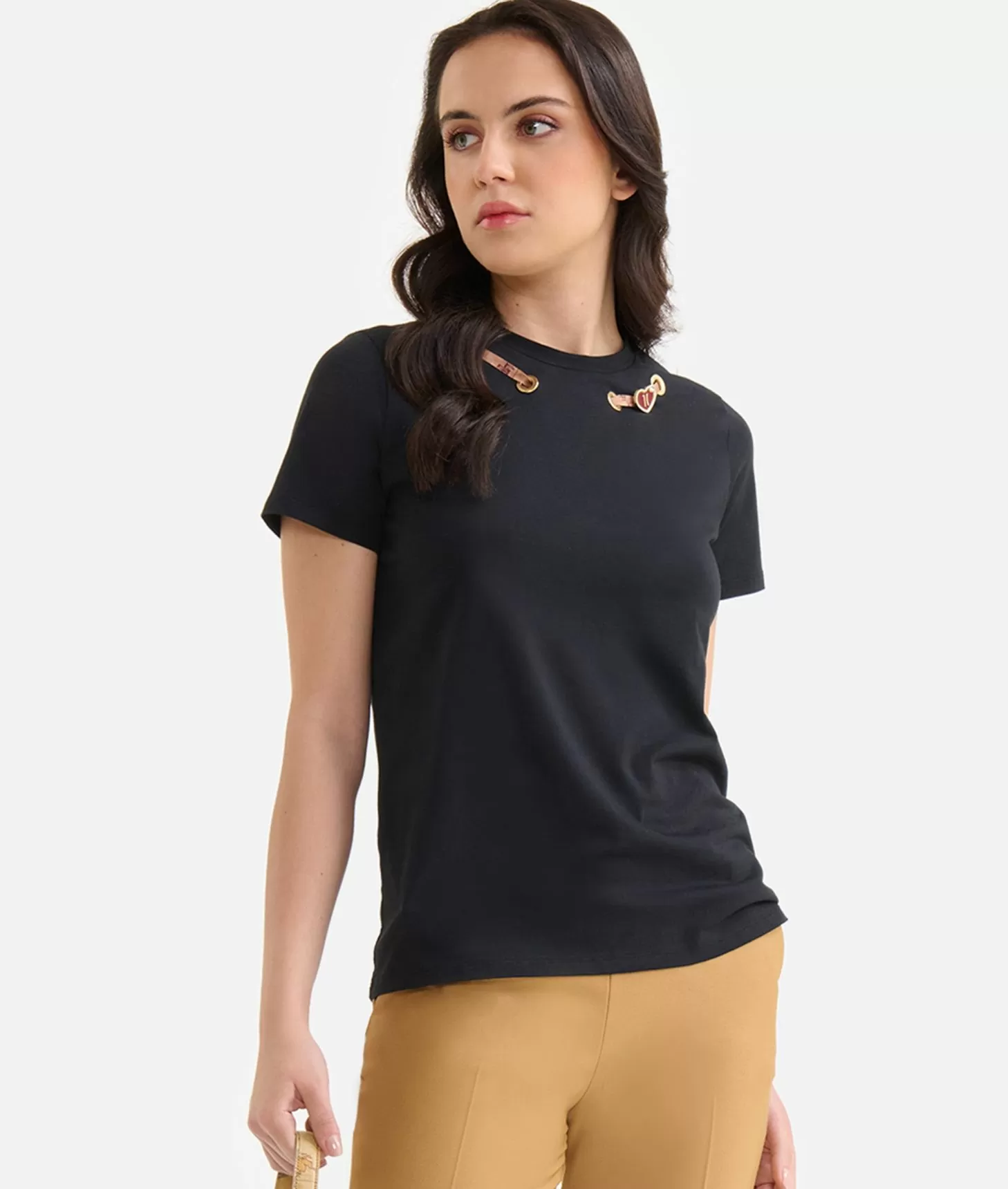 Alviero Martini 1a Classe T-shirt Con Charm Cuore In Jersey Di Cotone Stretch Nera