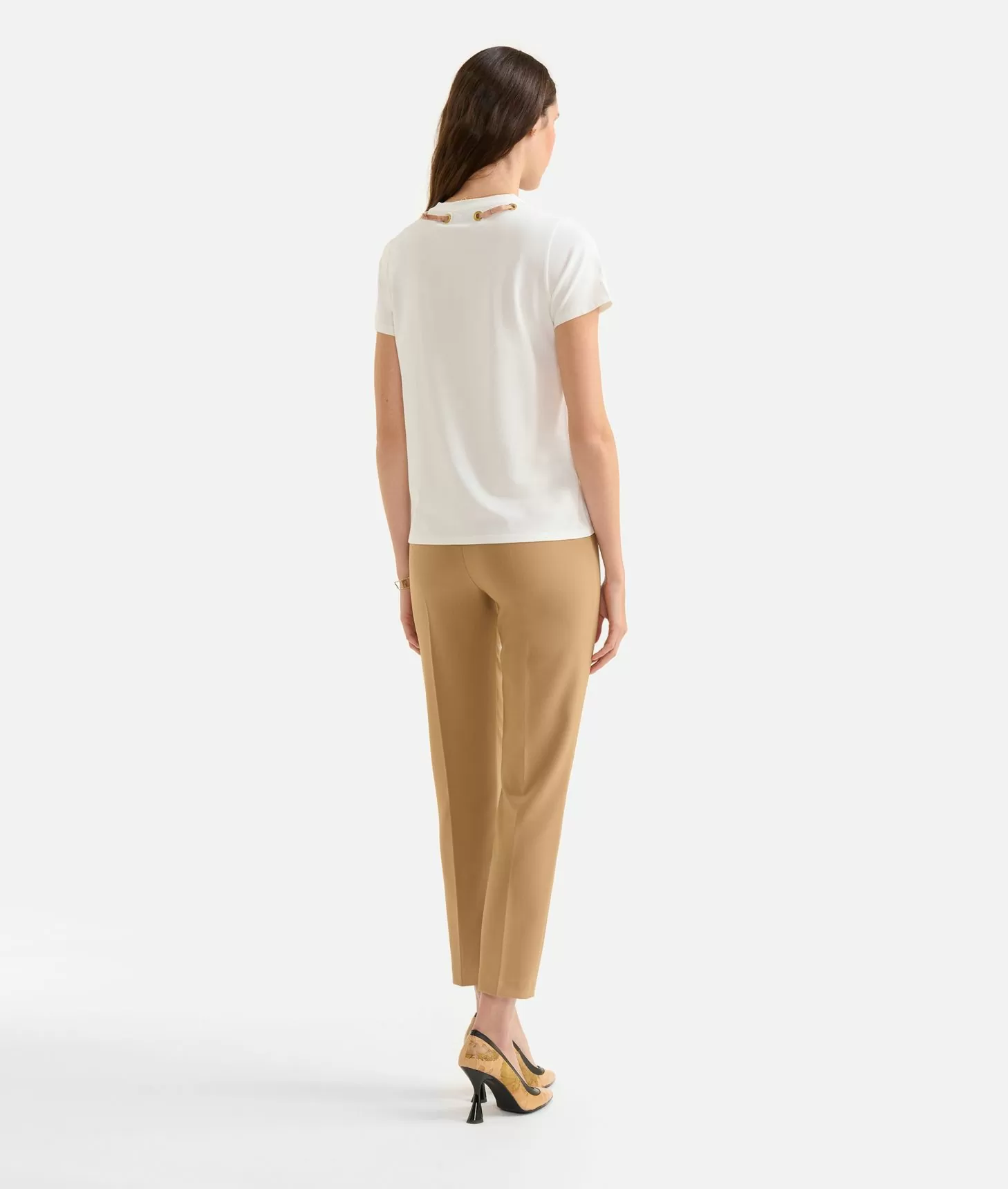 Alviero Martini 1a Classe T-shirt Con Charm Cuore In Jersey Di Cotone Stretch Gesso