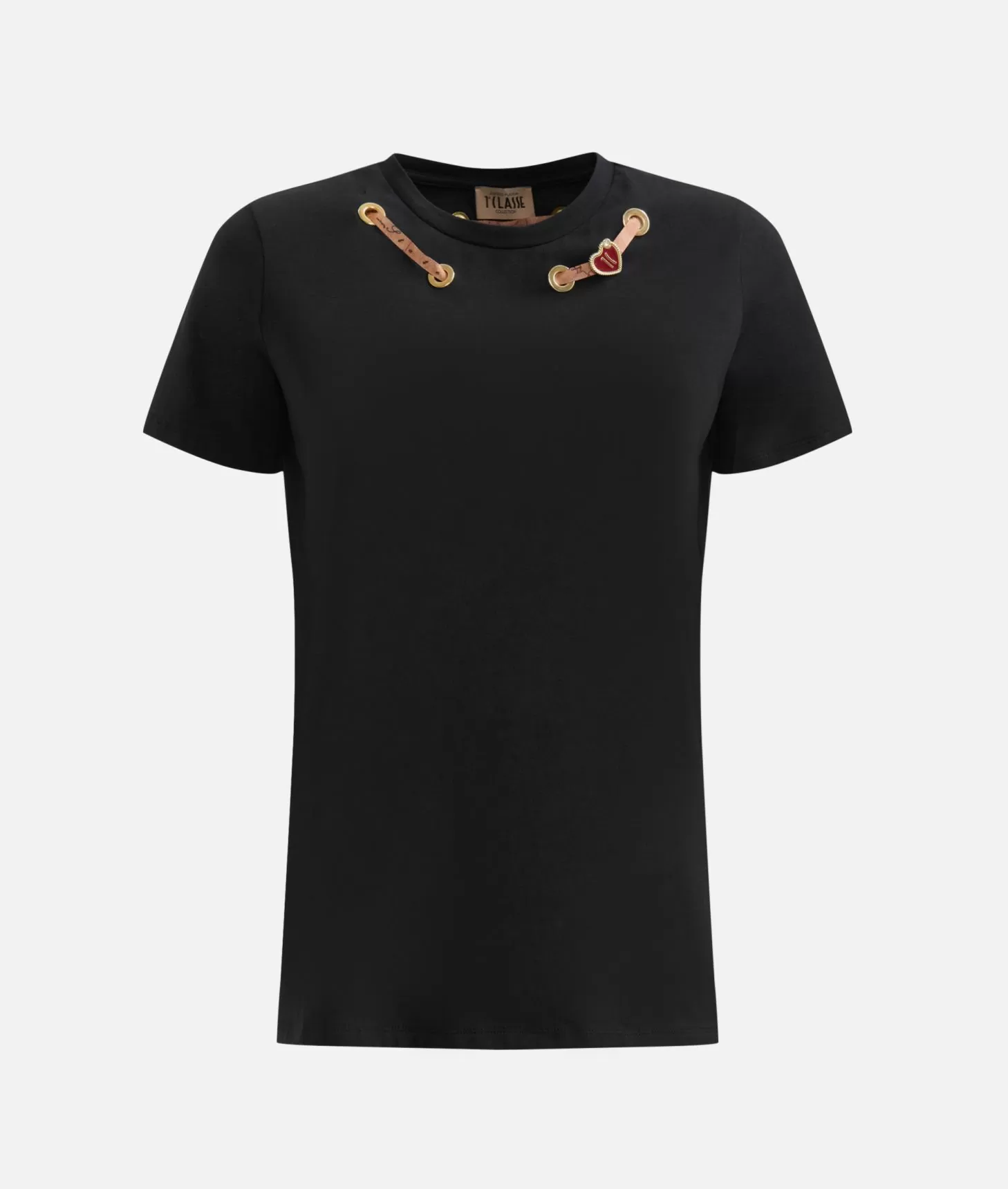 Alviero Martini 1a Classe T-shirt Con Charm Cuore In Jersey Di Cotone Stretch Nera