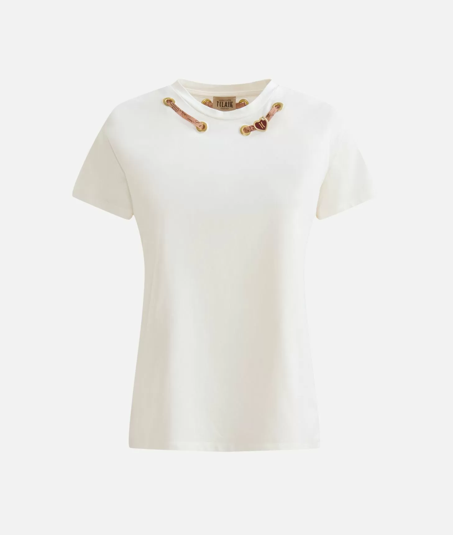 Alviero Martini 1a Classe T-shirt Con Charm Cuore In Jersey Di Cotone Stretch Gesso