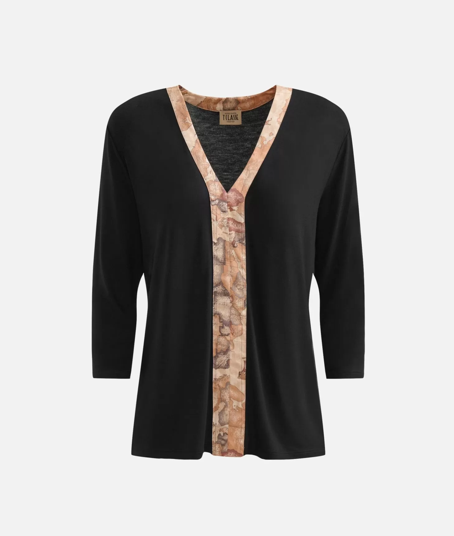 Alviero Martini 1a Classe T-shirt Con Scollo A V In Jersey Di Viscosa Stretch Nera