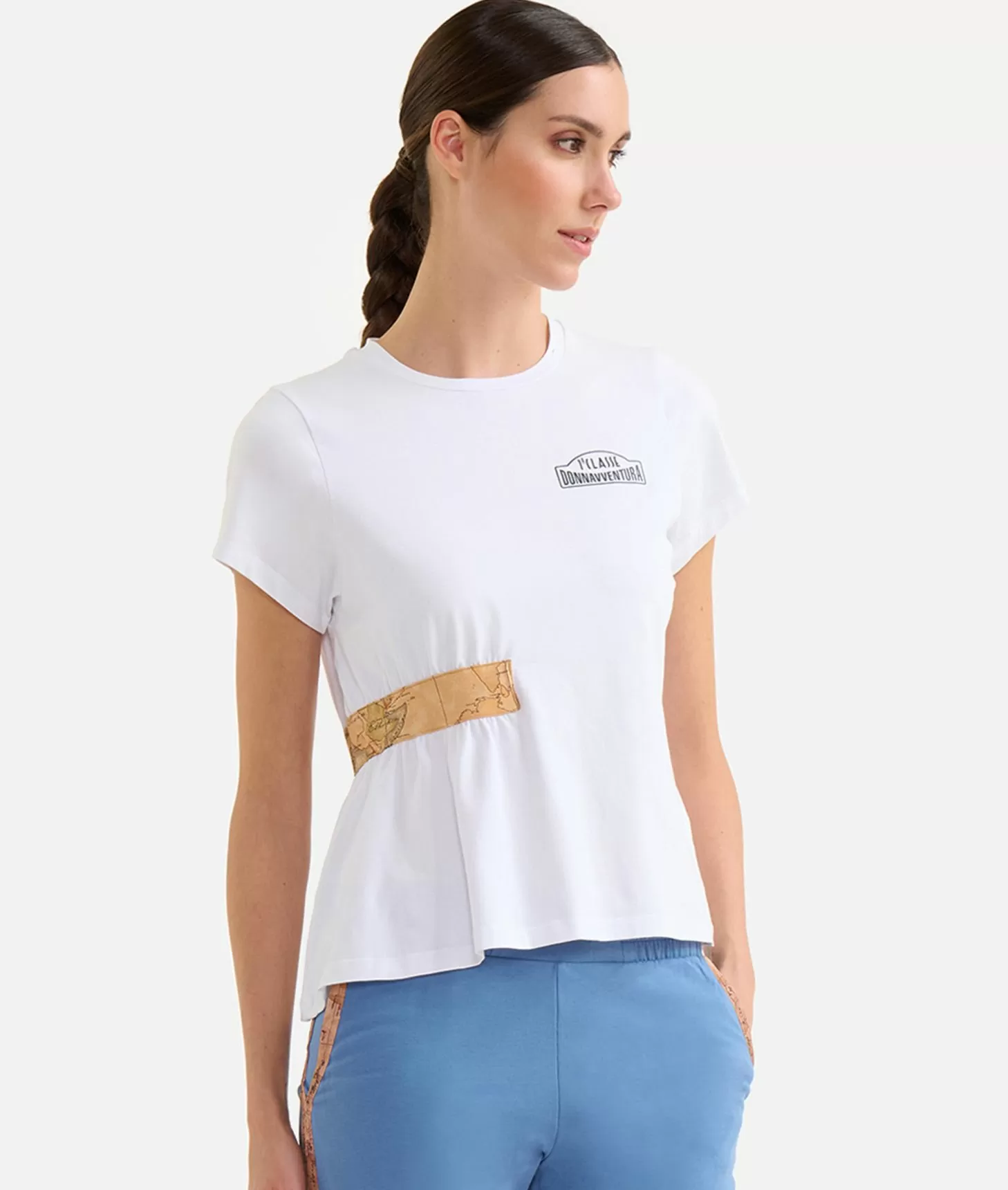 Alviero Martini 1a Classe T-shirt In Jersey Di Cotone Stretch Con Arriccio Bianca