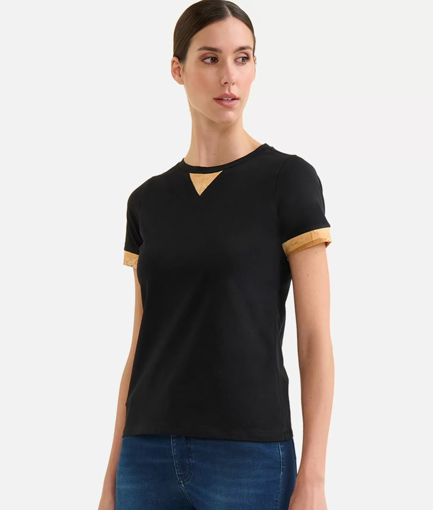 Alviero Martini 1a Classe T-shirt In Jersey Di Cotone Stretch Con Dettaglio Geo Classic Nera