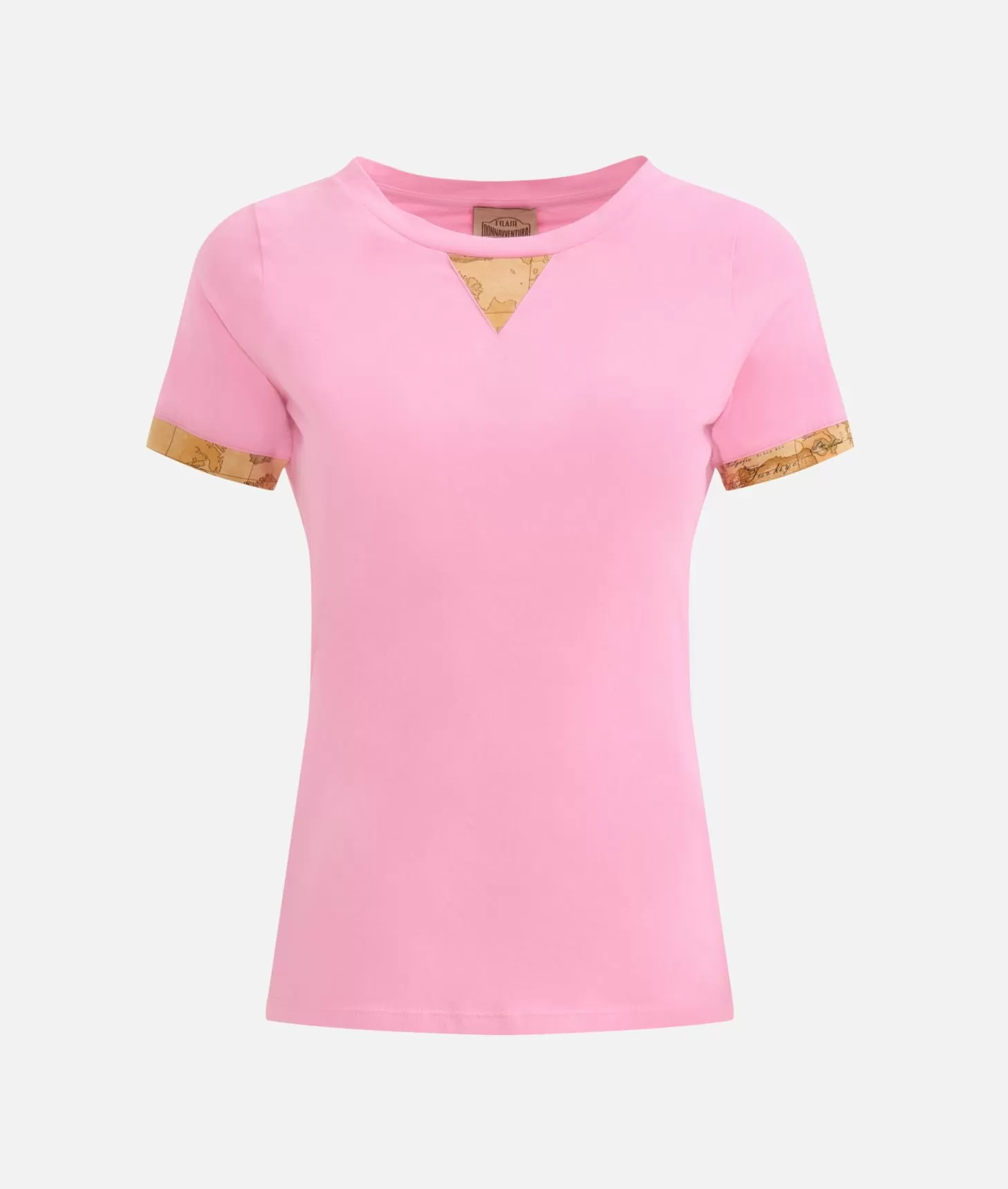 Alviero Martini 1a Classe T-shirt In Jersey Di Cotone Stretch Con Dettaglio Geo Classic Rosa Confetto