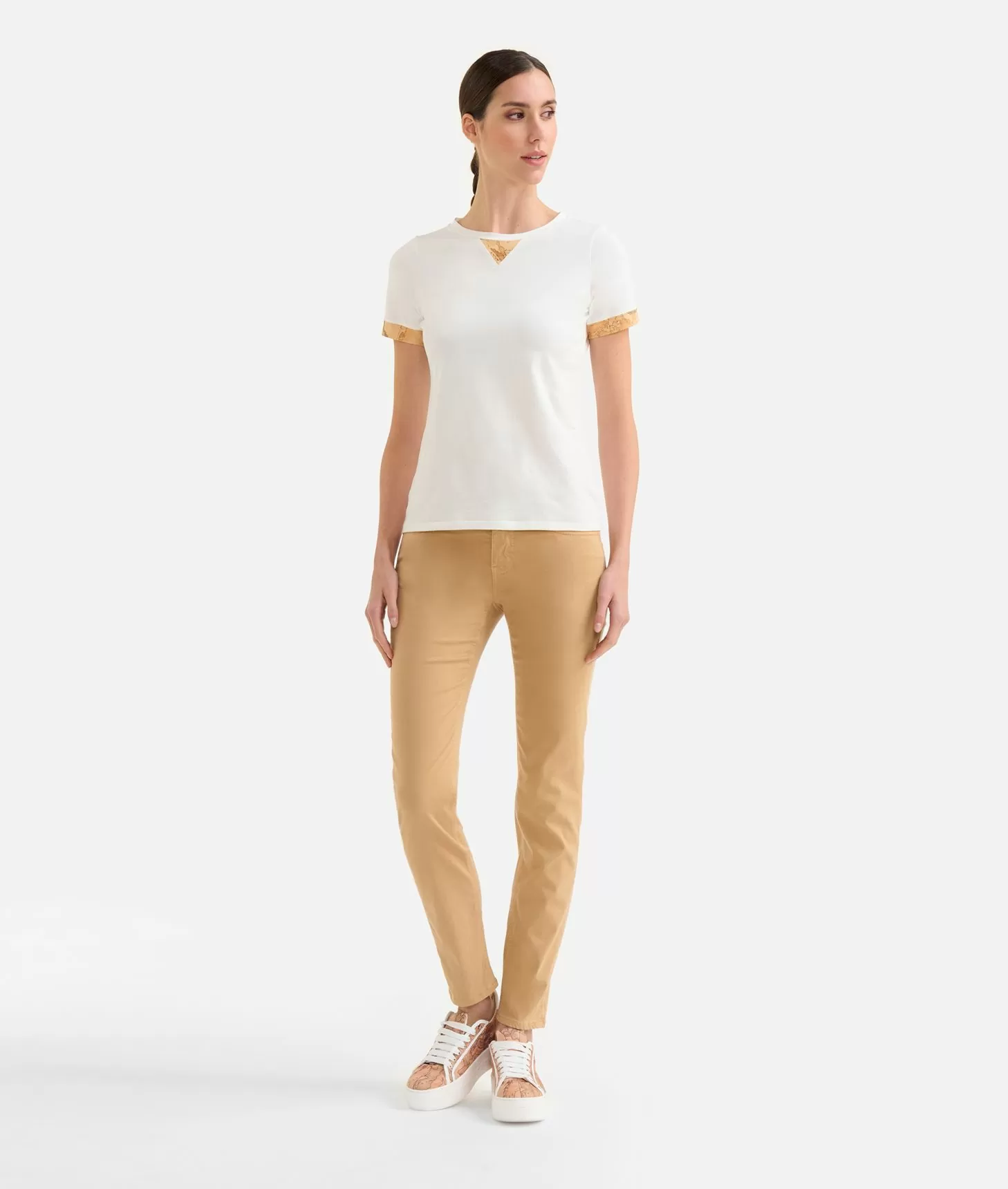 Alviero martini 1a classe T-shirt in jersey di cotone stretch con dettaglio Geo Classic Gesso