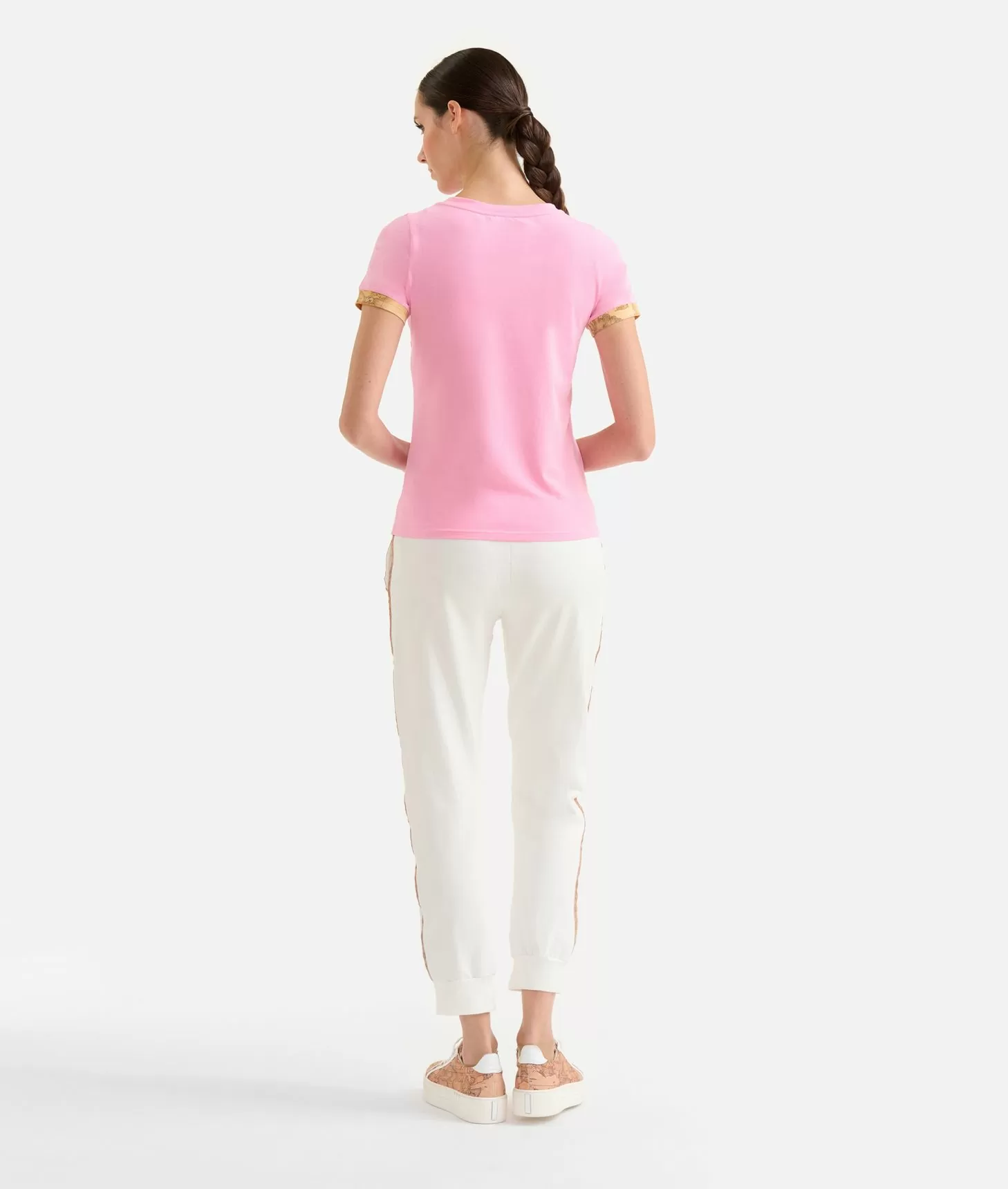 Alviero Martini 1a Classe T-shirt In Jersey Di Cotone Stretch Con Dettaglio Geo Classic Rosa Confetto
