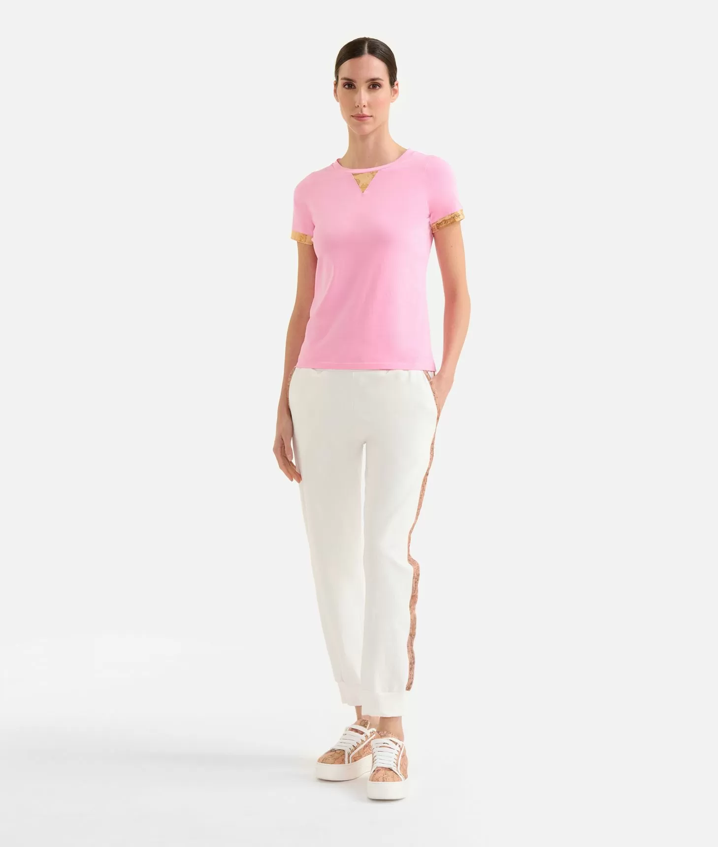 Alviero martini 1a classe T-shirt in jersey di cotone stretch con dettaglio Geo Classic Rosa Confetto