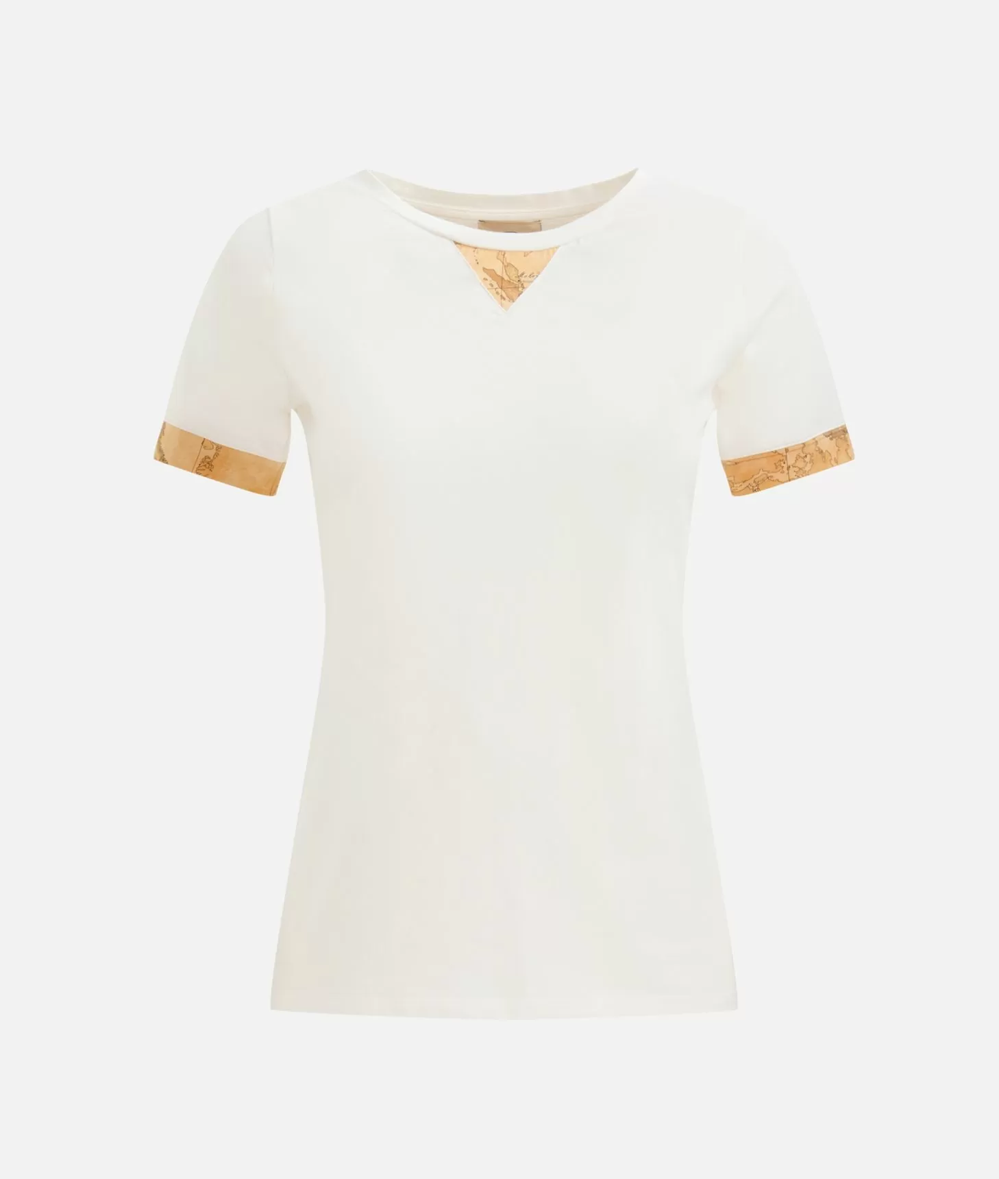 Alviero Martini 1a Classe T-shirt In Jersey Di Cotone Stretch Con Dettaglio Geo Classic Gesso