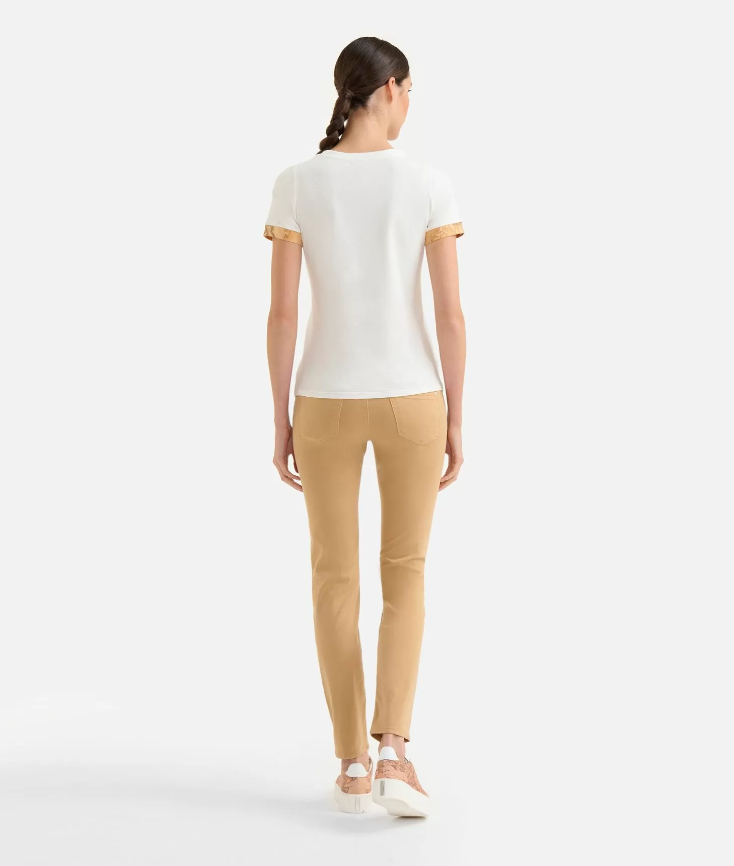 Alviero Martini 1a Classe T-shirt In Jersey Di Cotone Stretch Con Dettaglio Geo Classic Gesso