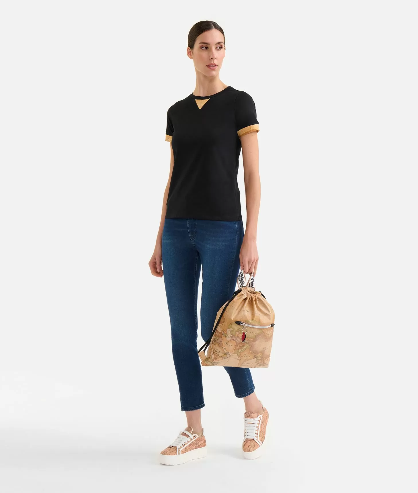 Alviero martini 1a classe T-shirt in jersey di cotone stretch con dettaglio Geo Classic Nera