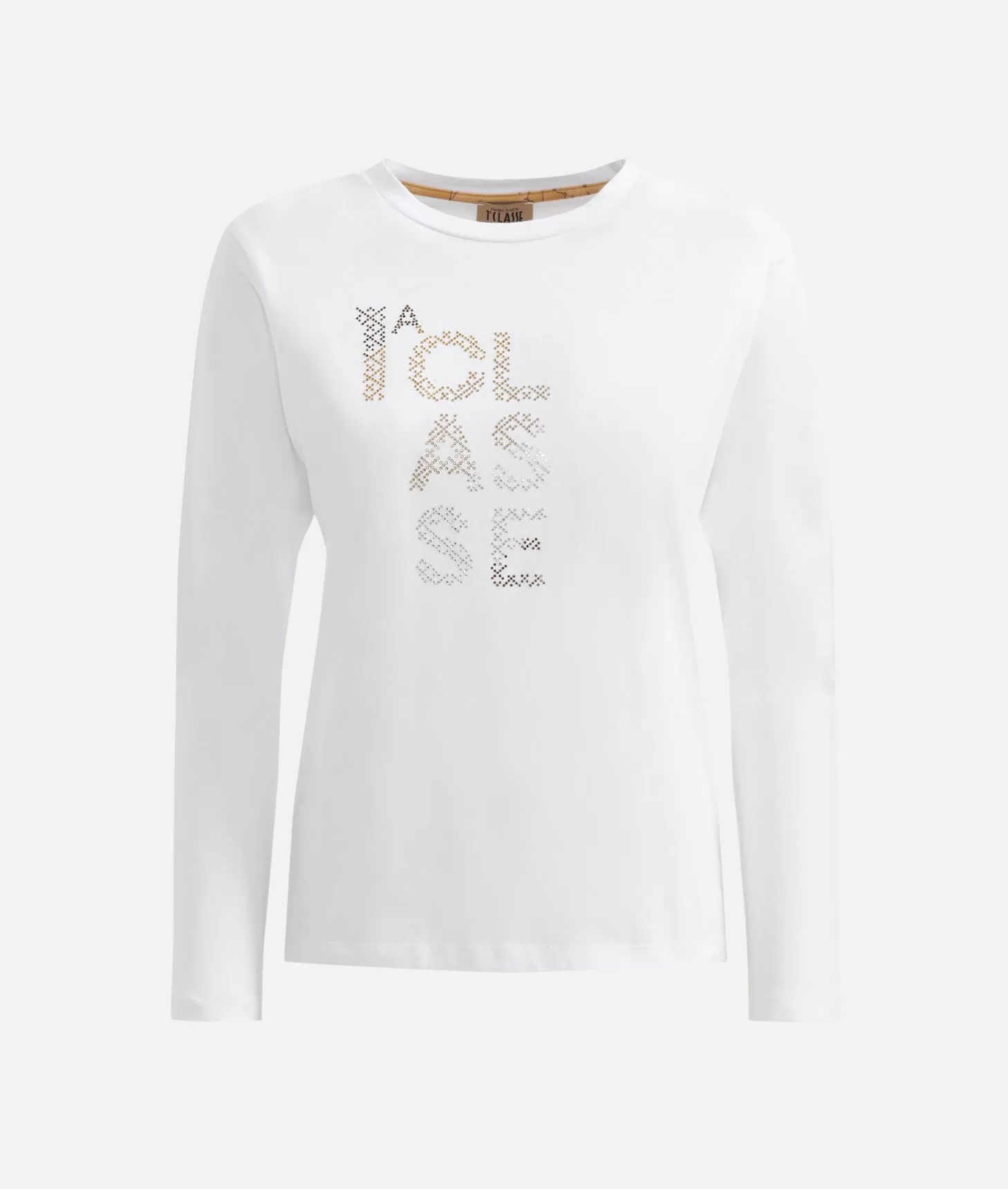 Alviero Martini 1a Classe T-shirt In Jersey Di Cotone Stretch Con Logo In Strass Bianca