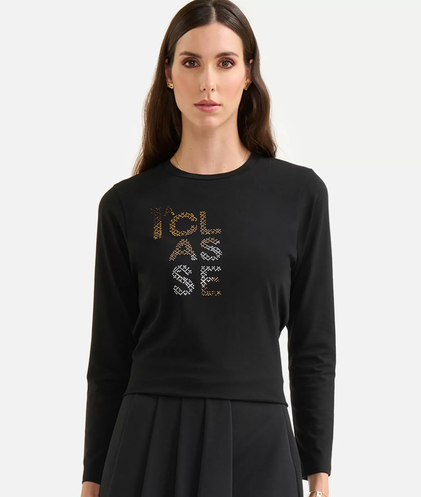 Alviero Martini 1a Classe T-shirt In Jersey Di Cotone Stretch Con Logo In Strass Nera