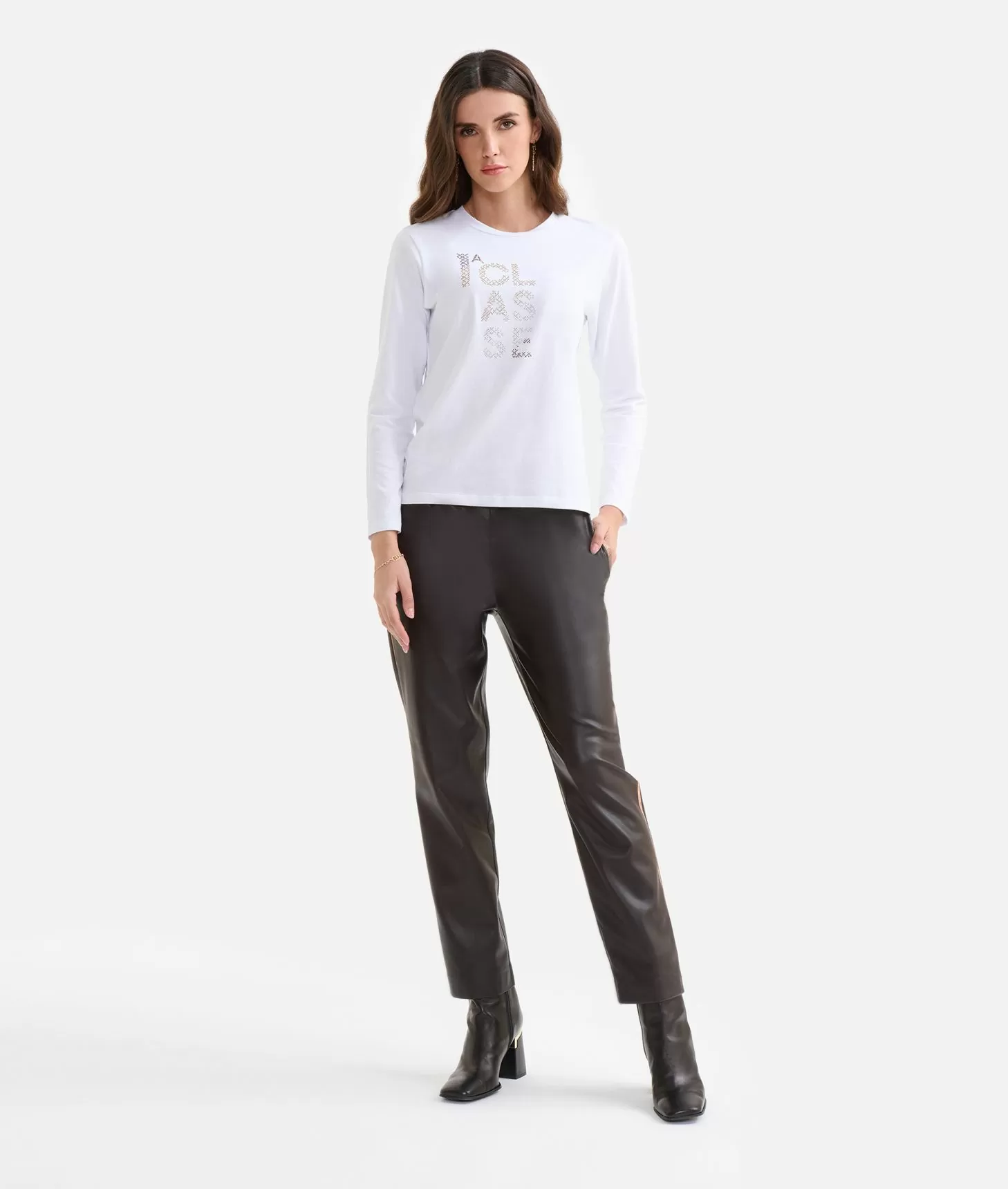 Alviero martini 1a classe T-shirt in jersey di cotone stretch con logo in strass Bianca