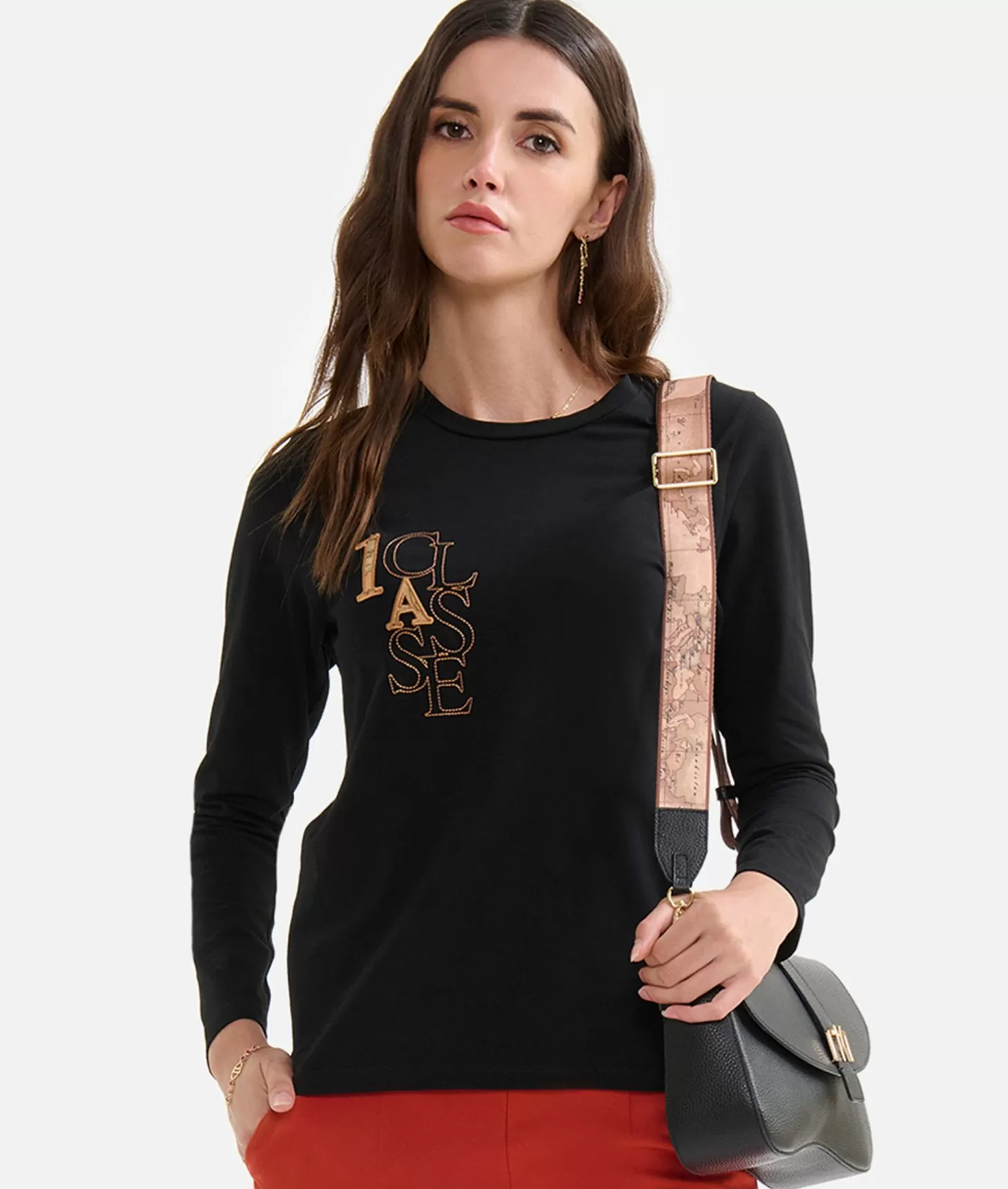 Alviero Martini 1a Classe T-shirt In Jersey Di Cotone Stretch Con Logo Ricamato Nera