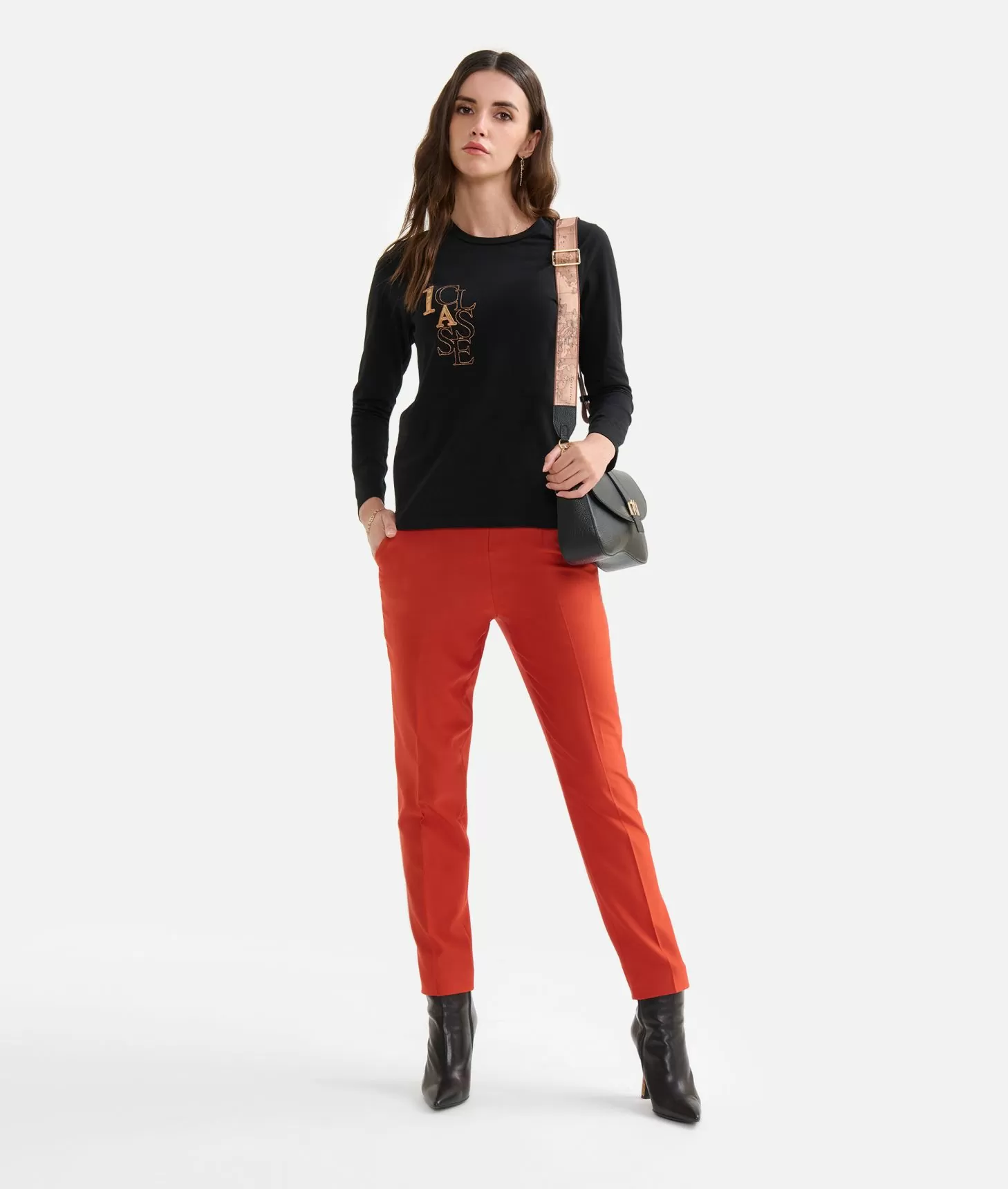 Alviero martini 1a classe T-shirt in jersey di cotone stretch con logo ricamato Nera