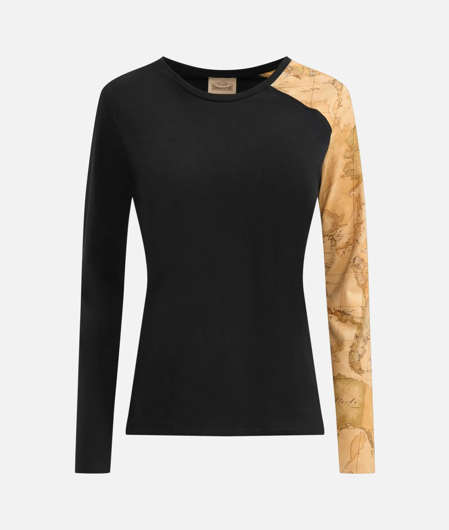 Alviero Martini 1a Classe T-shirt In Jersey Di Cotone Stretch Con Manica Geo Classic Nera