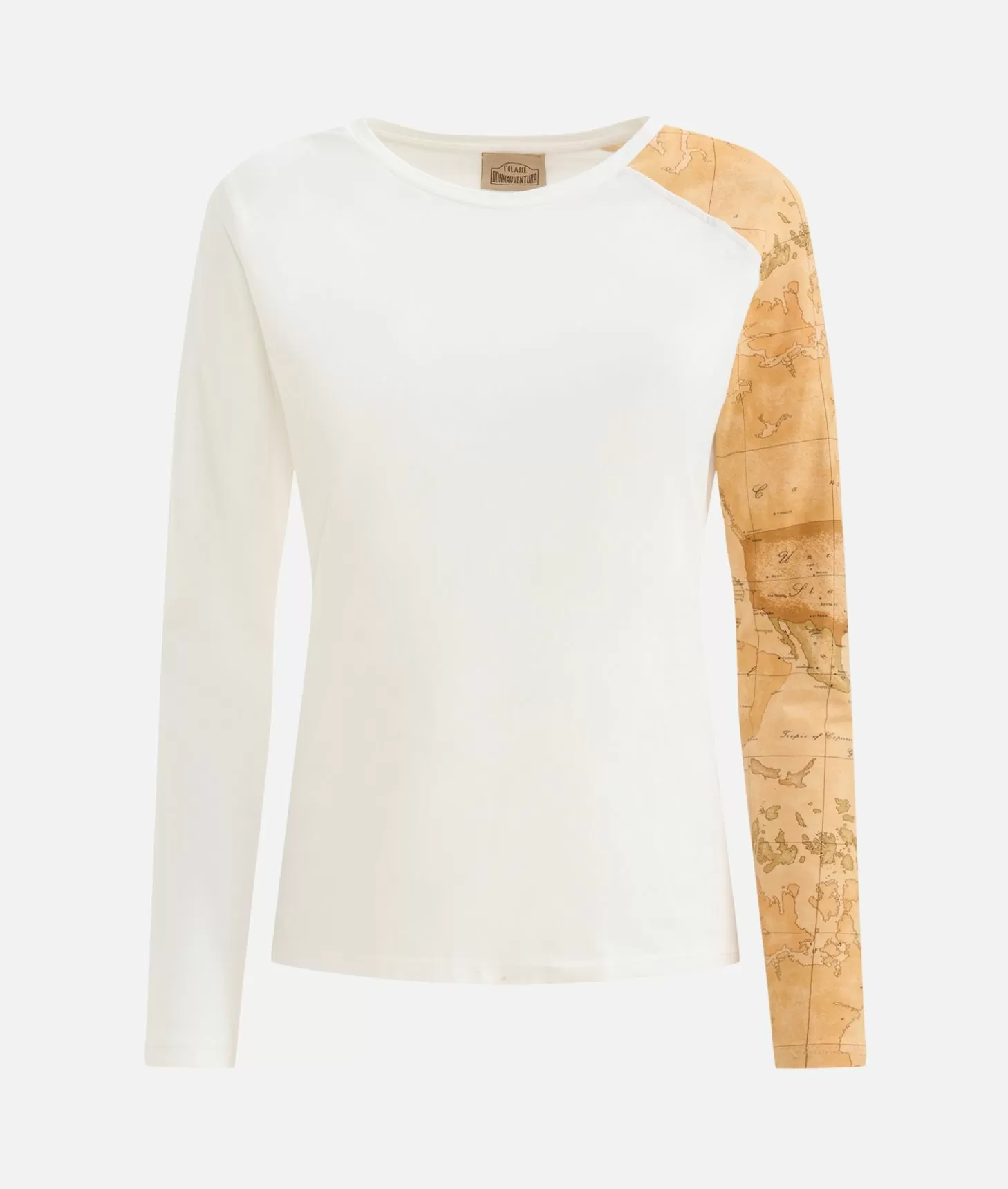 Alviero Martini 1a Classe T-shirt In Jersey Di Cotone Stretch Con Manica Geo Classic Gesso