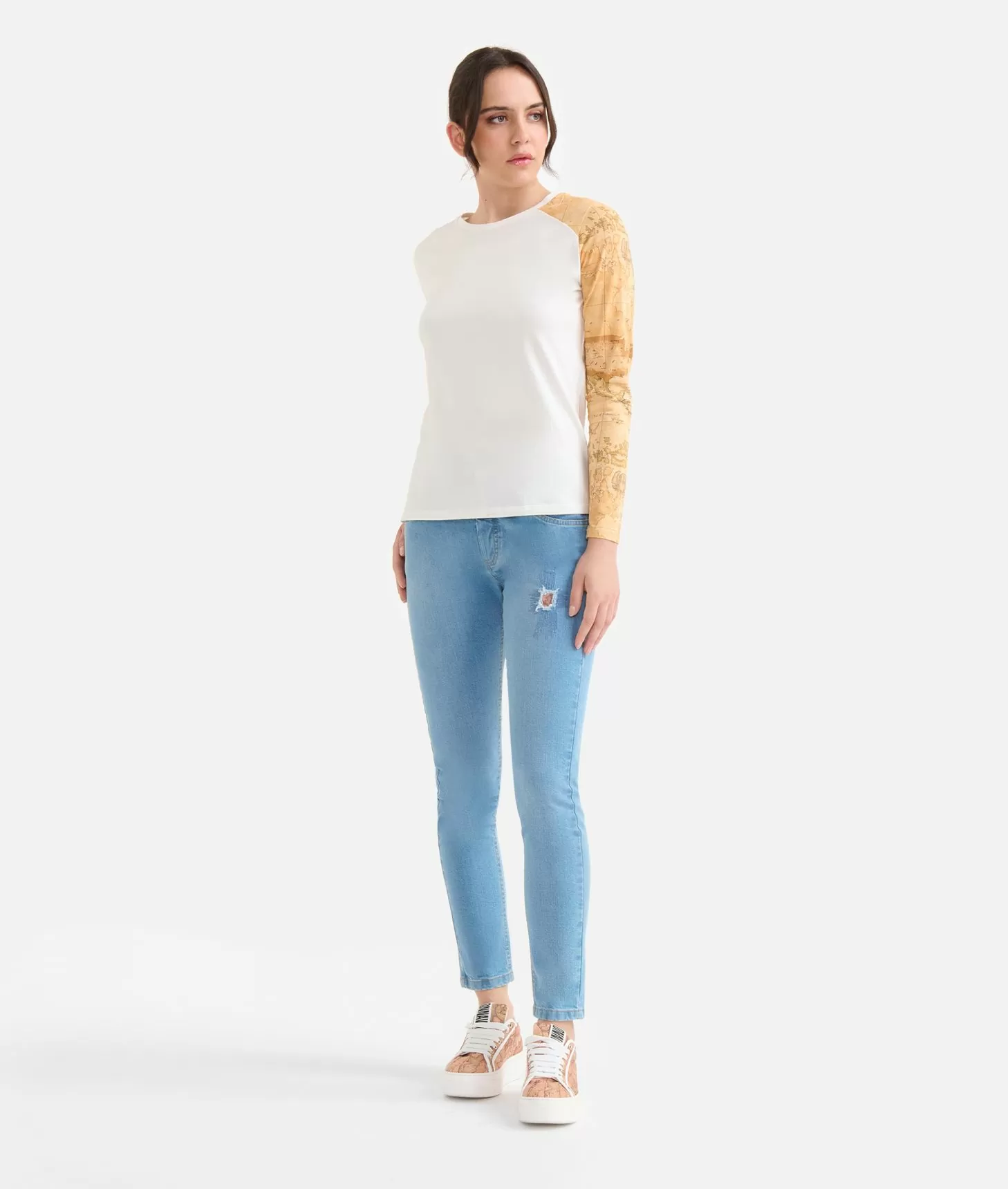 Alviero martini 1a classe T-shirt in jersey di cotone stretch con manica Geo Classic Gesso