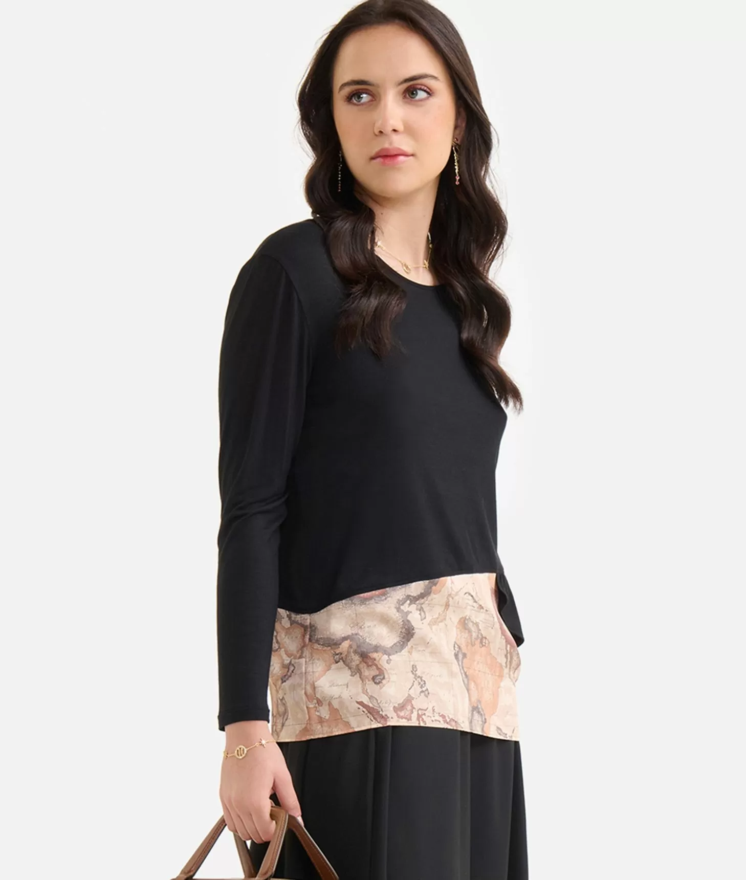 Alviero Martini 1a Classe T-shirt In Jersey Di Viscosa Stretch Con Frappa Geo Classic Nera