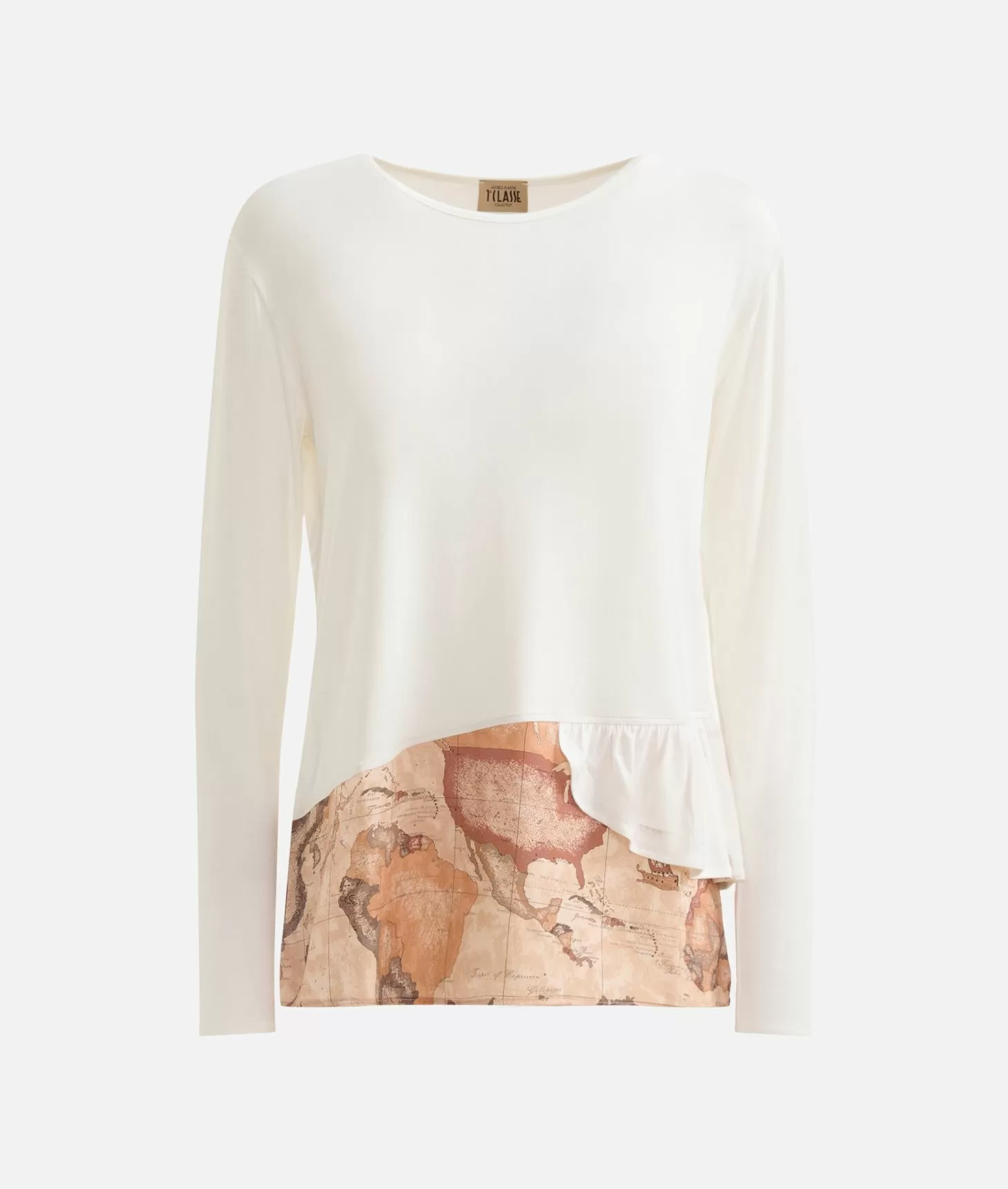 Alviero Martini 1a Classe T-shirt In Jersey Di Viscosa Stretch Con Frappa Geo Classic Naturale