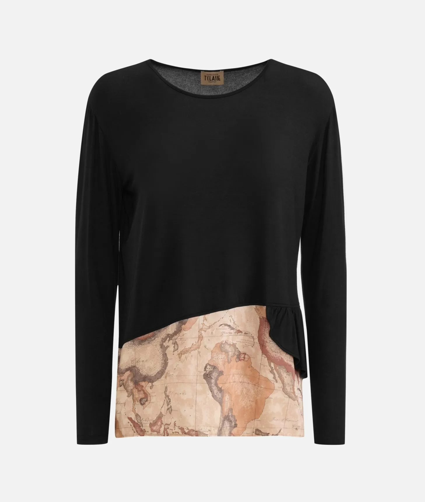 Alviero Martini 1a Classe T-shirt In Jersey Di Viscosa Stretch Con Frappa Geo Classic Nera