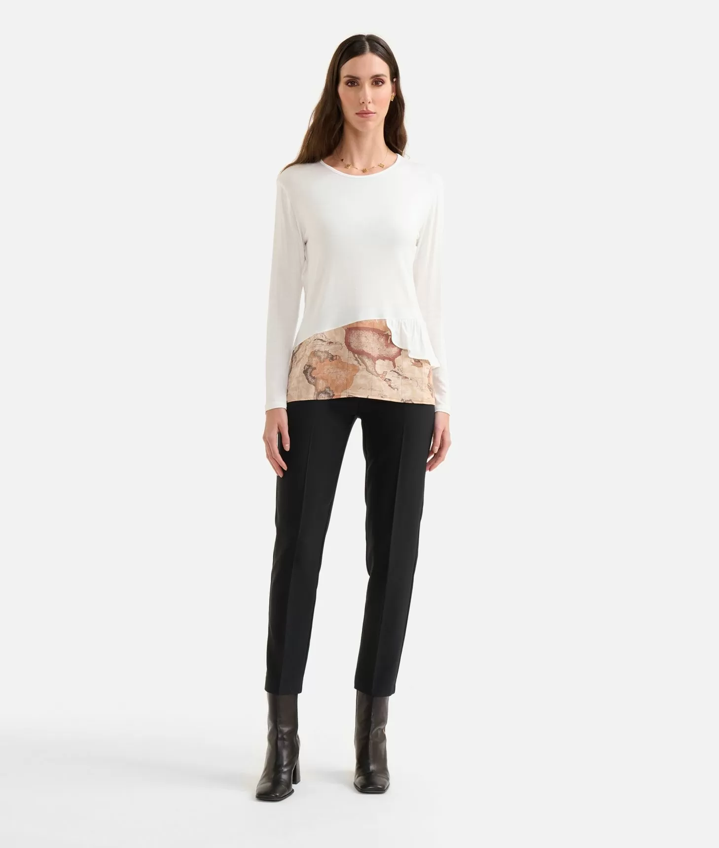 Alviero martini 1a classe T-shirt in jersey di viscosa stretch con frappa Geo Classic Naturale