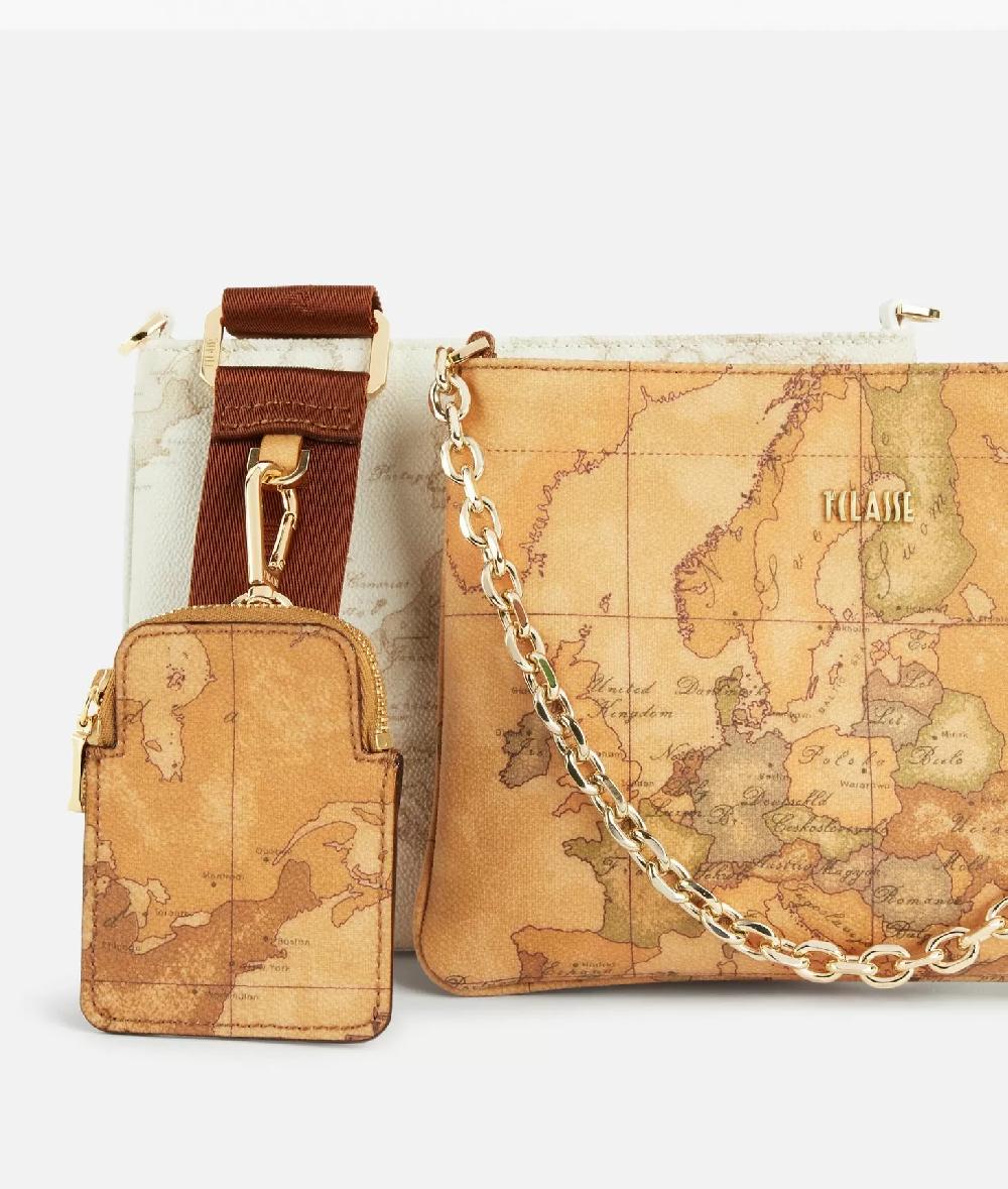 Alviero Martini 1a Classe Tracollina Doppia In Tessuto Stampa Geo Classic E Geo White