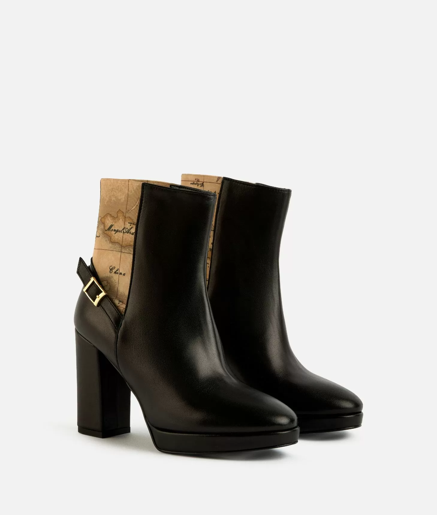 Alviero Martini 1a Classe Tronchetti Alti In Nappa Liscia Con Elastico Geo Classic Neri