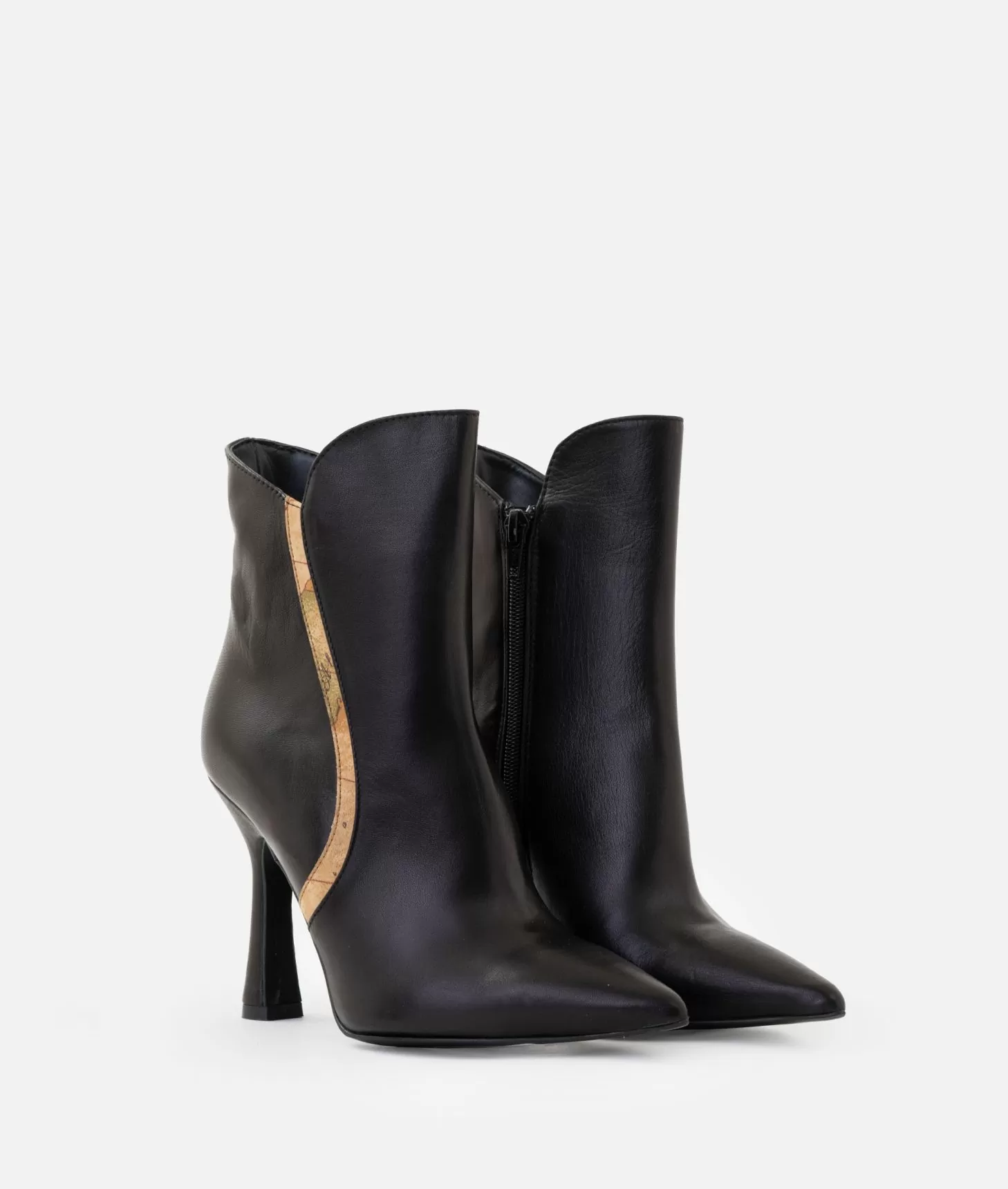 Alviero Martini 1a Classe Tronchetti In Nappa Liscia Con Tacco E Inserti Geo Classic Neri