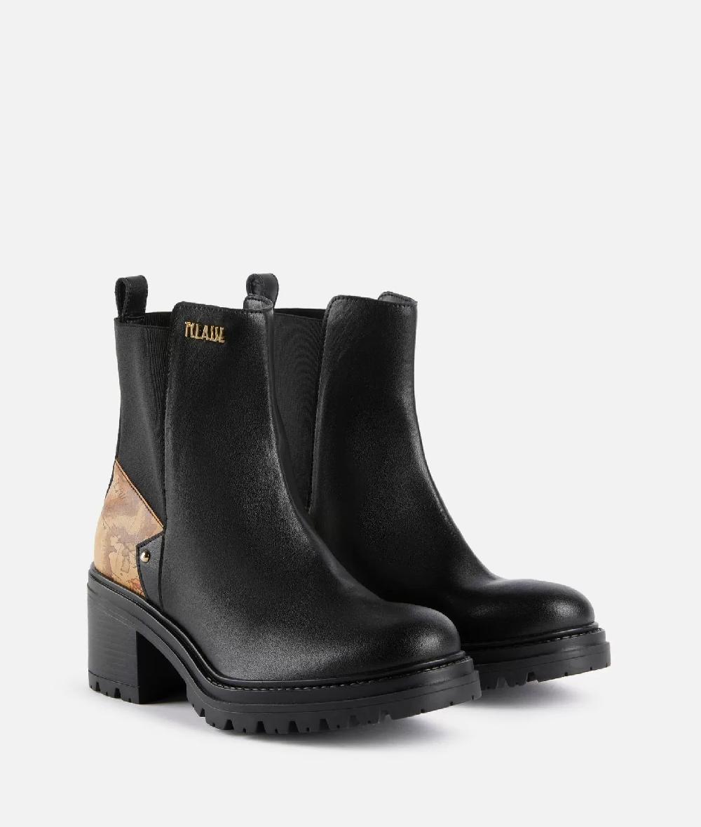 Alviero Martini 1a Classe Tronchetti In Pelle Liscia Con Inserto Geo Classic E Borchietta Neri