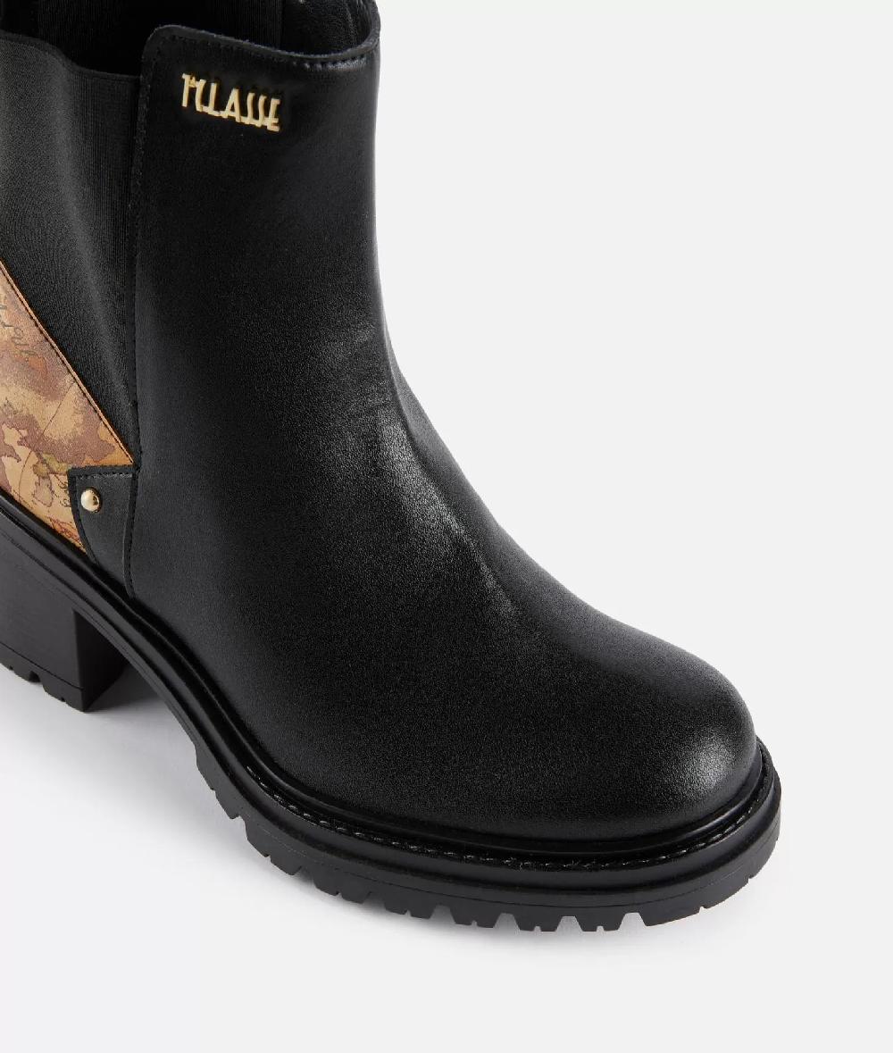 Alviero Martini 1a Classe Tronchetti In Pelle Liscia Con Inserto Geo Classic E Borchietta Neri