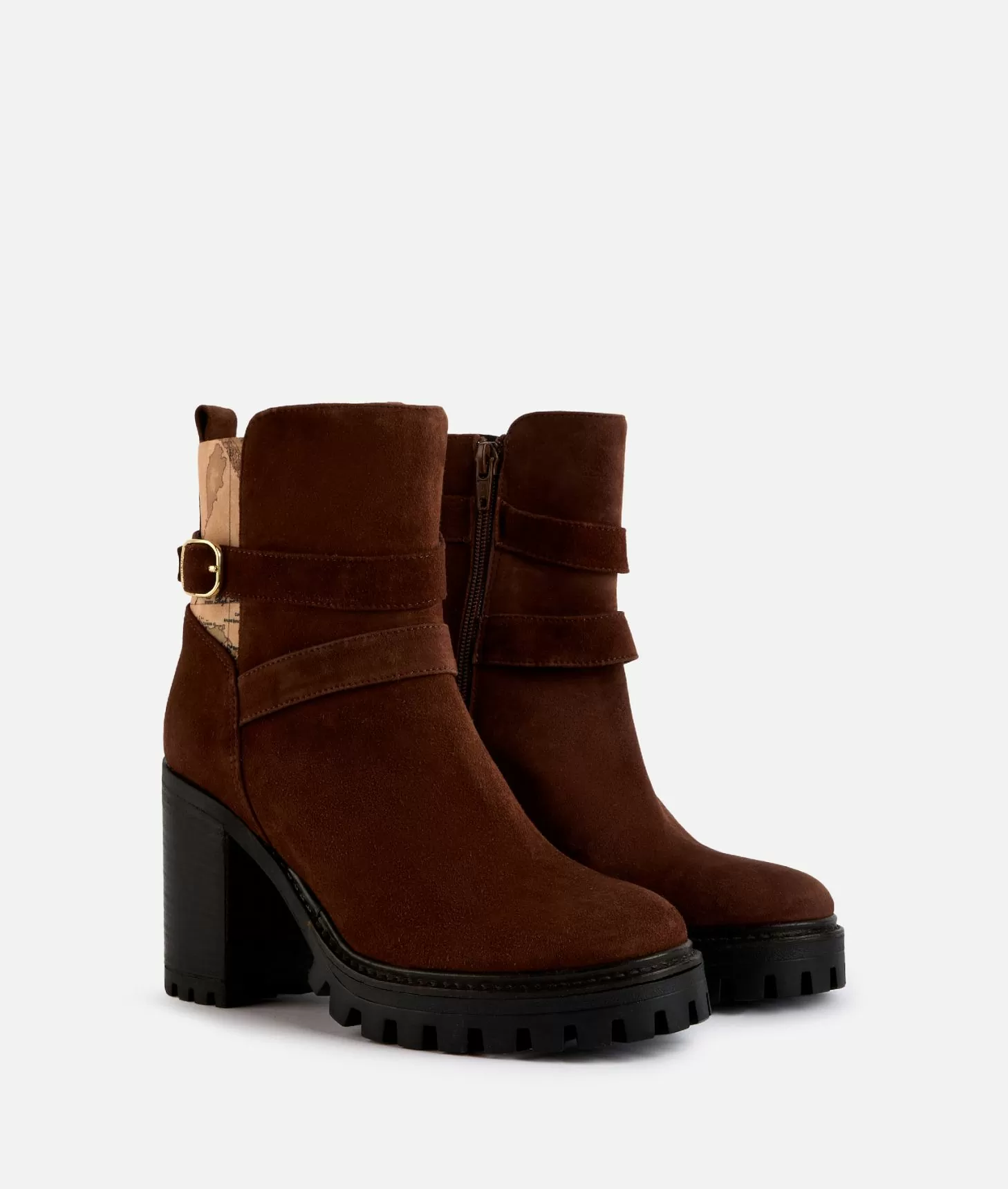 Alviero Martini 1a Classe Tronchetti In Pelle Scamosciata Con Elastici Geo Classic Castagna