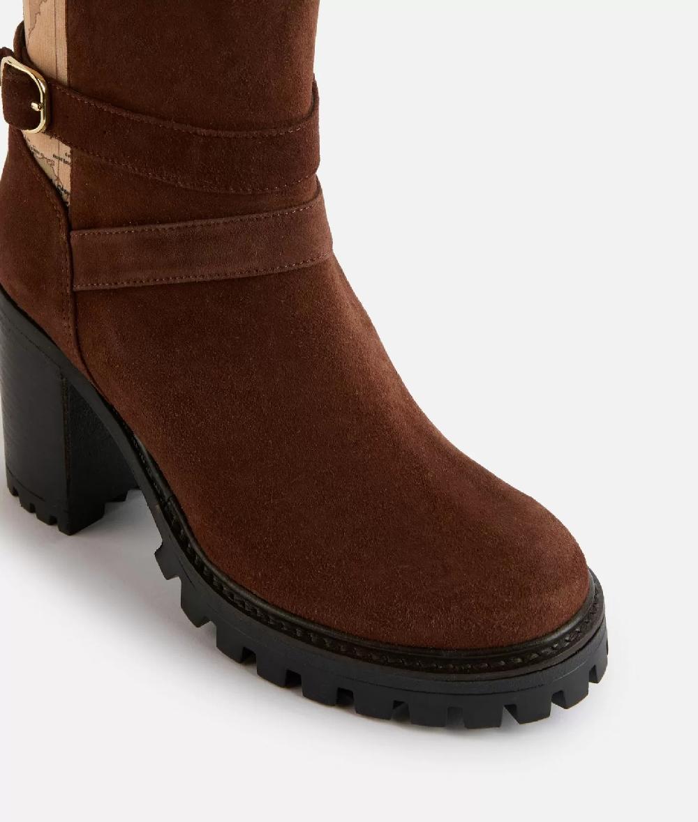 Alviero Martini 1a Classe Tronchetti In Pelle Scamosciata Con Elastici Geo Classic Castagna