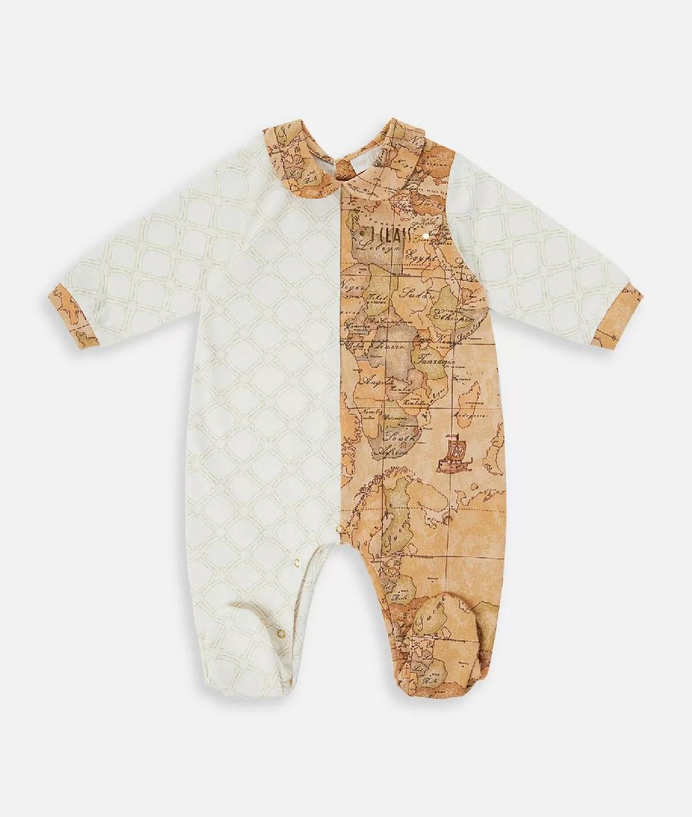 Alviero martini 1a classe Tutina in cotone con loghi 1C e inserto Geo Classic Naturale