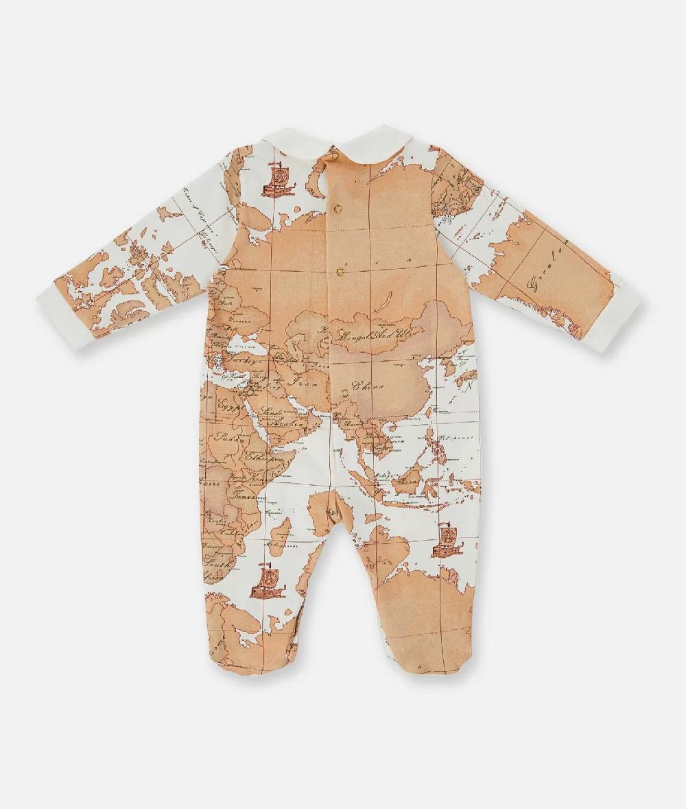 Alviero Martini 1a Classe Tutina In Cotone Con Mappa Geo Classic Panna