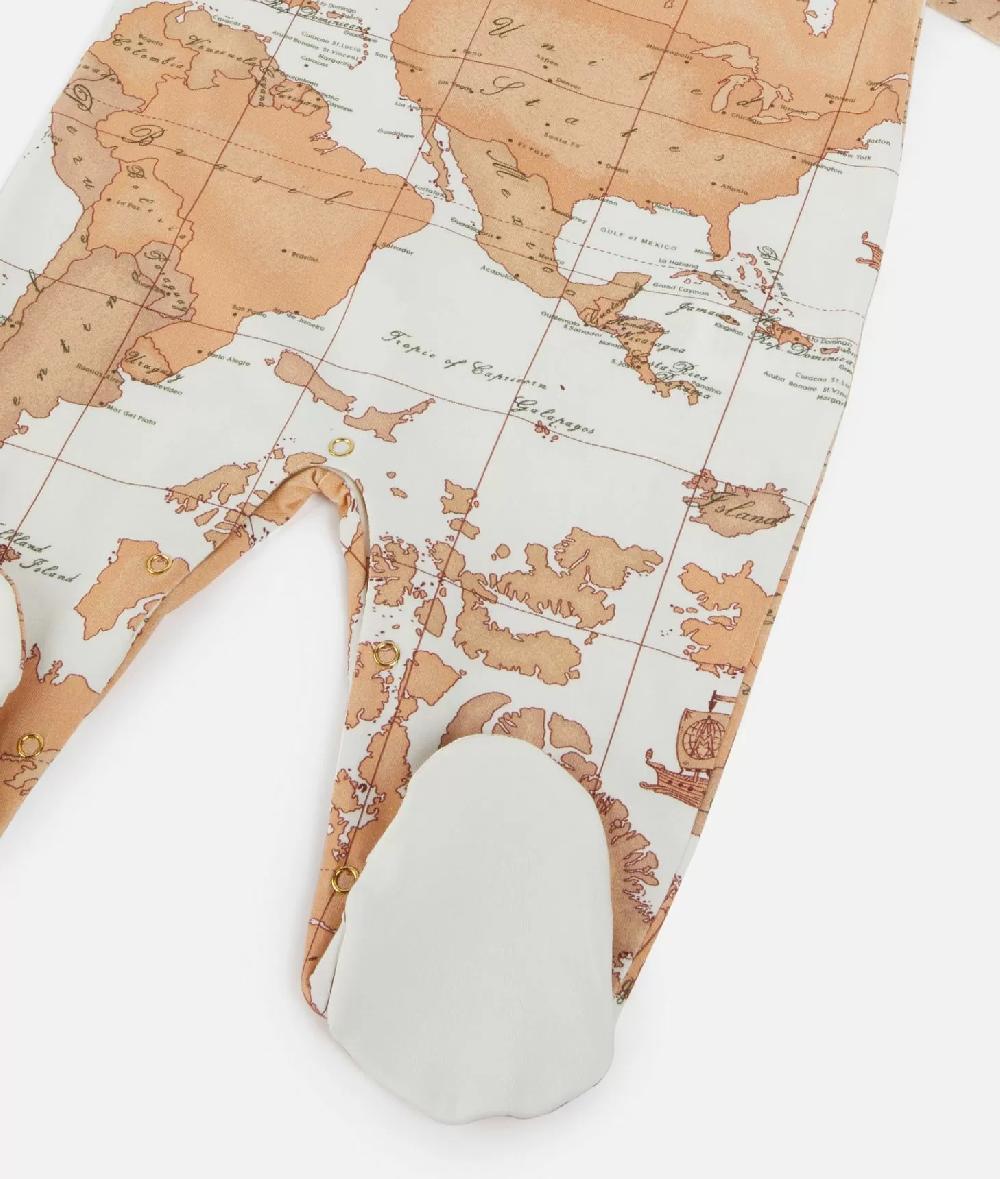 Alviero Martini 1a Classe Tutina In Cotone Con Mappa Geo Classic Panna