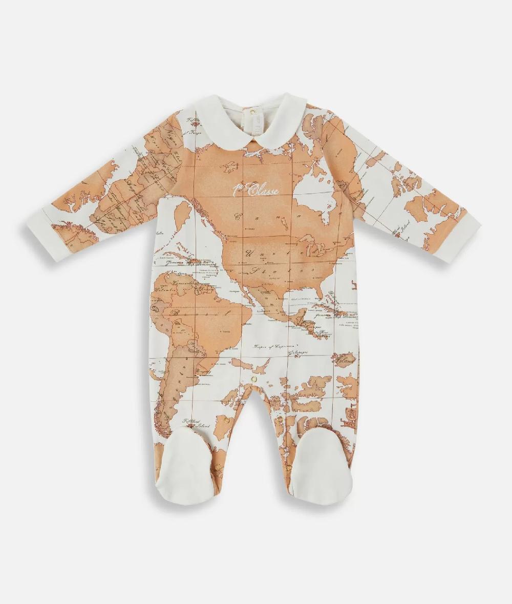 Alviero martini 1a classe Tutina in cotone con mappa Geo Classic Panna