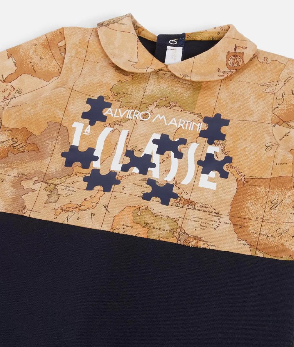 Alviero Martini 1a Classe Tutina In Cotone Senza Piedini Geo Puzzle Blu