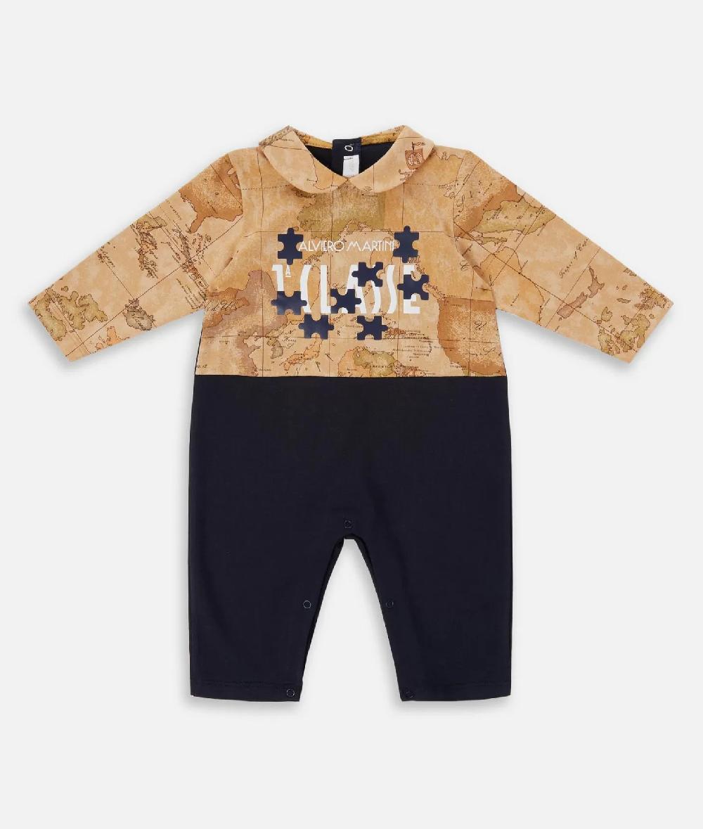 Alviero martini 1a classe Tutina in cotone senza piedini Geo Puzzle Blu