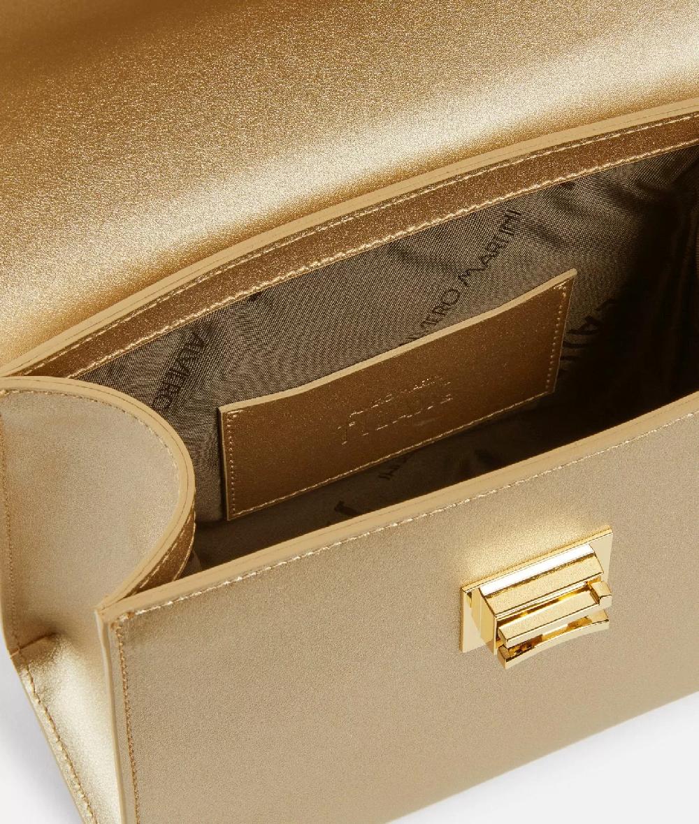 Alviero Martini 1a Classe Winter Spirit Mini Tote Con Tracolla In Pelle Laminata Oro Chiaro