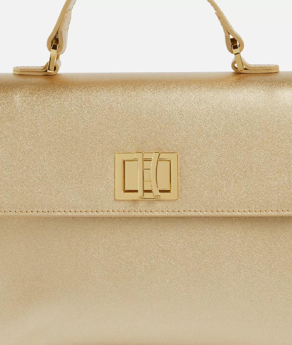 Alviero Martini 1a Classe Winter Spirit Mini Tote Con Tracolla In Pelle Laminata Oro Chiaro