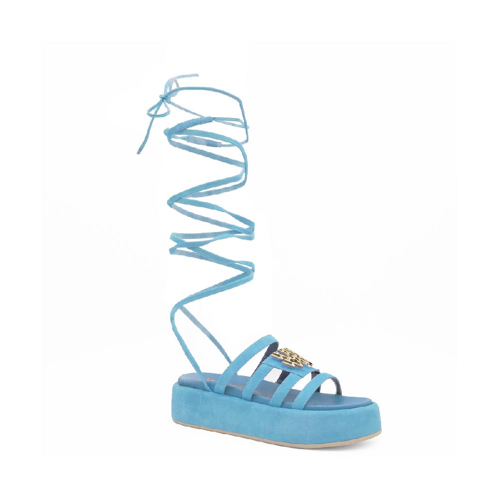 Amalfi By Rangoni Sandalo Allacciato Cannella Azzurro