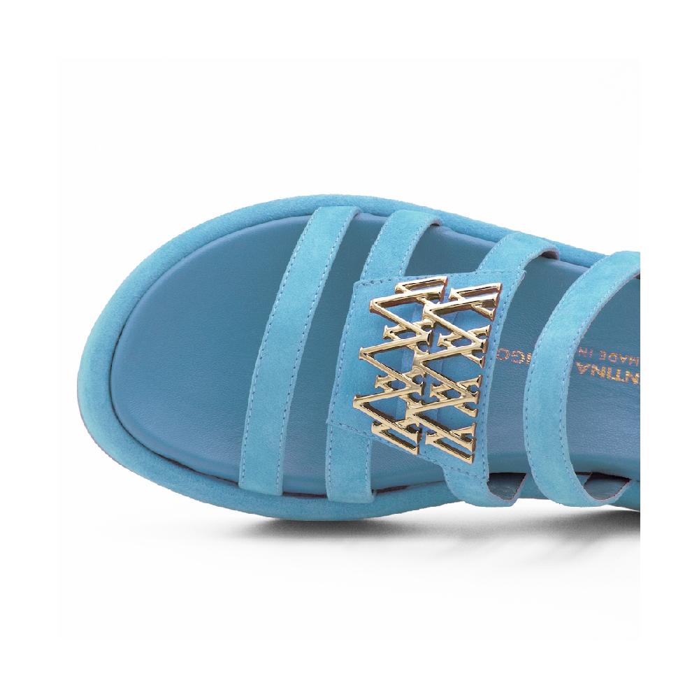 Amalfi By Rangoni Sandalo Allacciato Cannella Azzurro