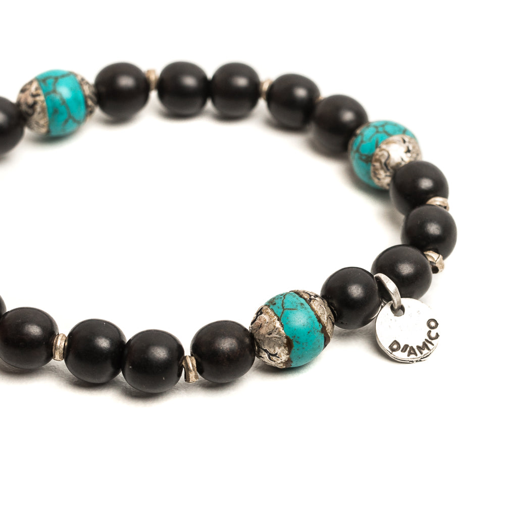 D'AMICO Bracciale Ameya + Elastico Legno Nero + Turchese