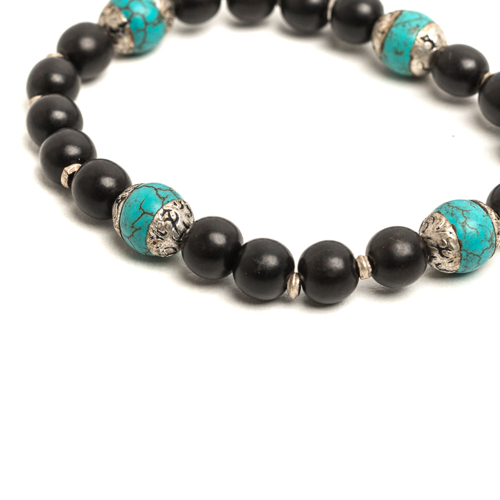 D'AMICO Bracciale Ameya + Elastico Legno Nero + Turchese