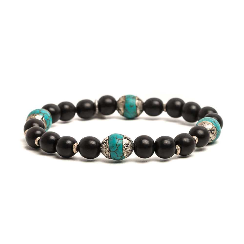 D'AMICO Bracciale Ameya + Elastico Legno Nero + Turchese